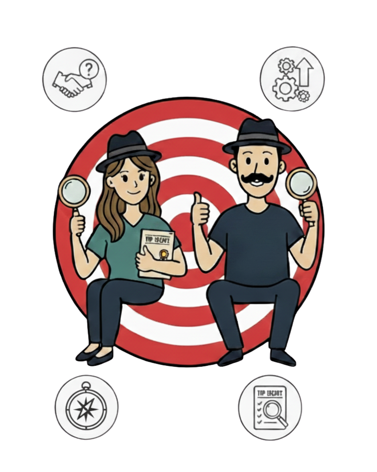 Cover of The Sector Report dossier, depicting strategic agents identifying the Top 10 corporate prospects within a specific target sector.