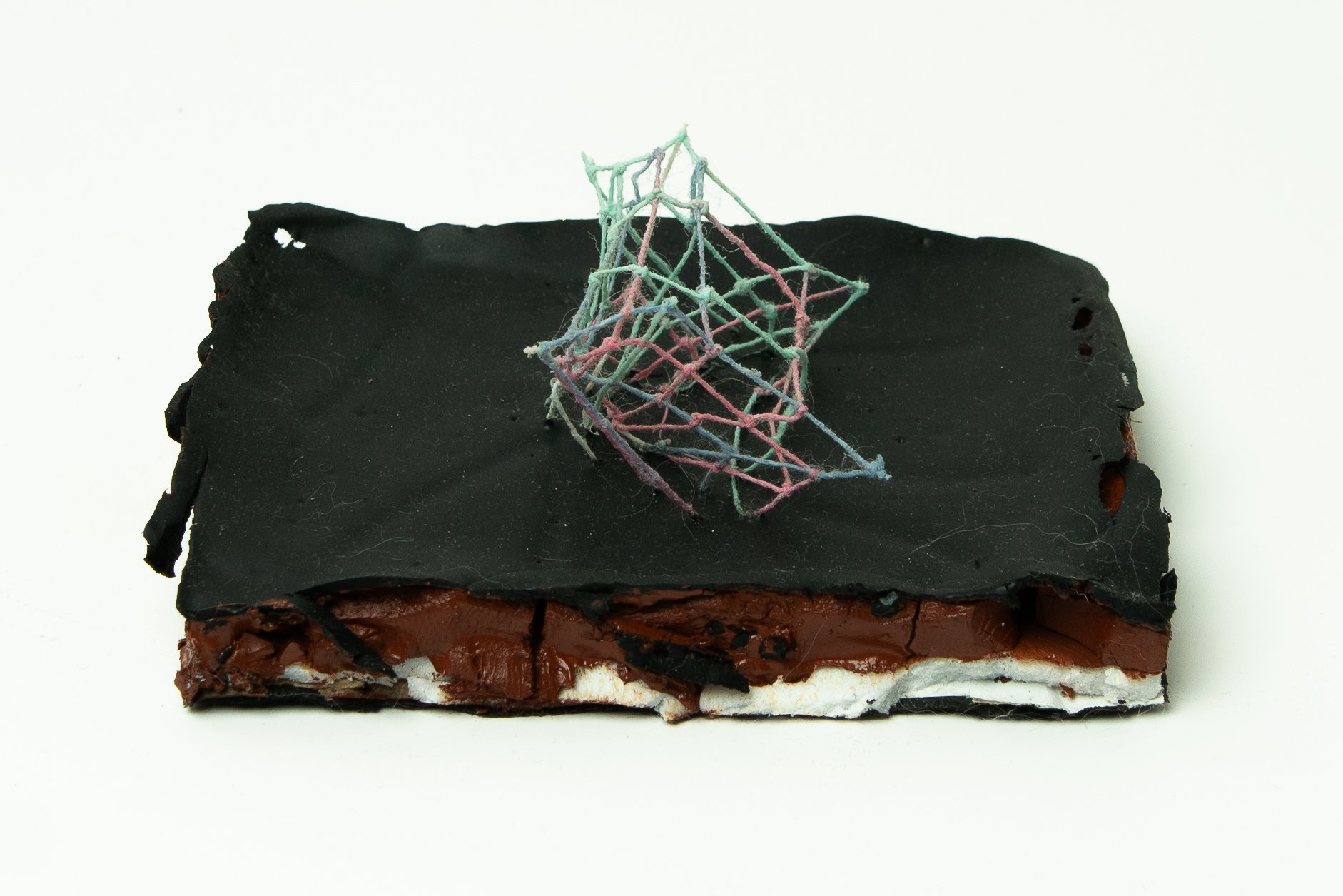 Submersion 6 • Embroidery floss, screen printing ink, wood frame • 4 3/4 x 3 3/4 x 1 2/3 in • 2022