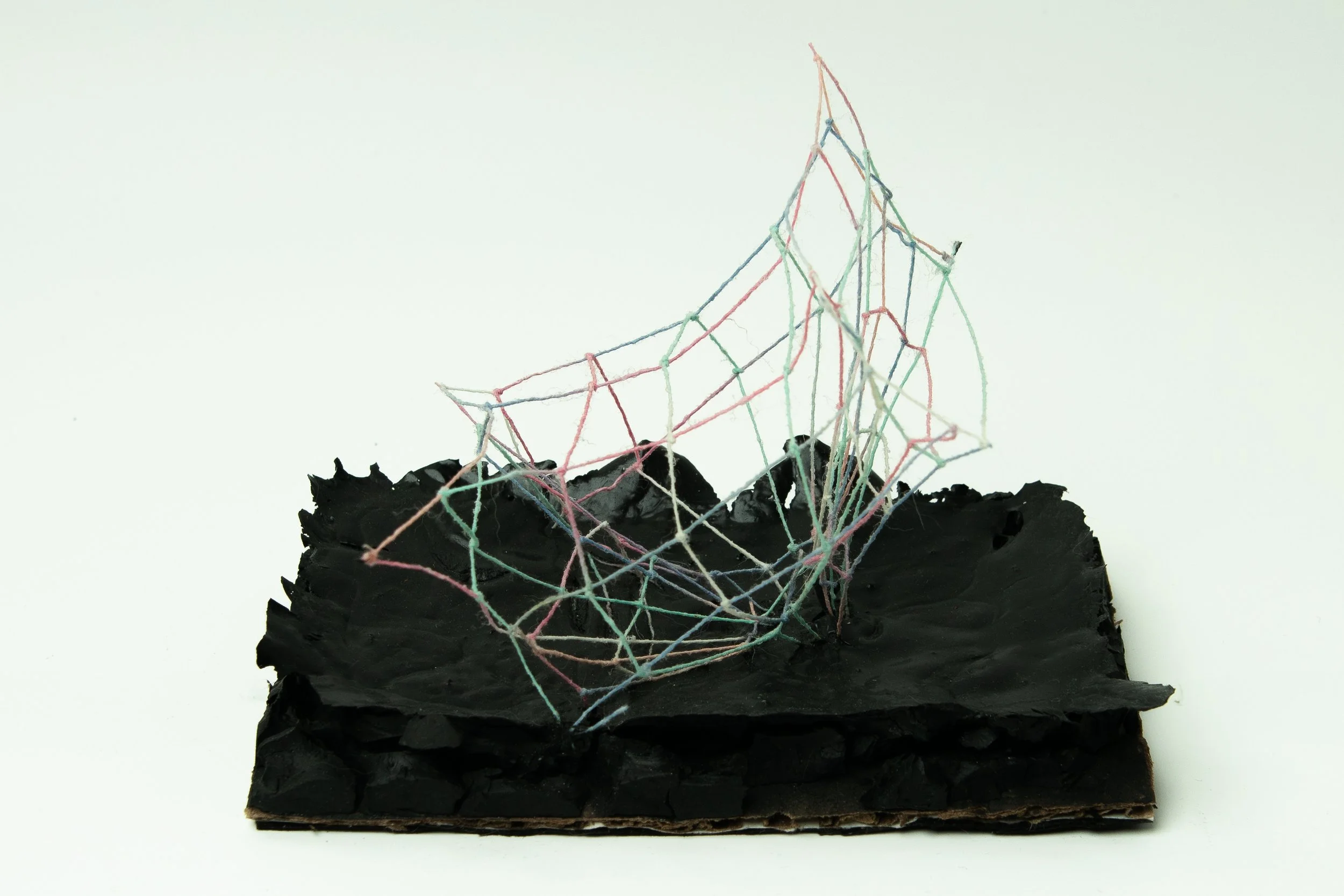 Submersion 3 • Embroidery floss, screen printing ink, wood frame • 6 3/4 x 4 1/4 x 4 1/4 in • 2022