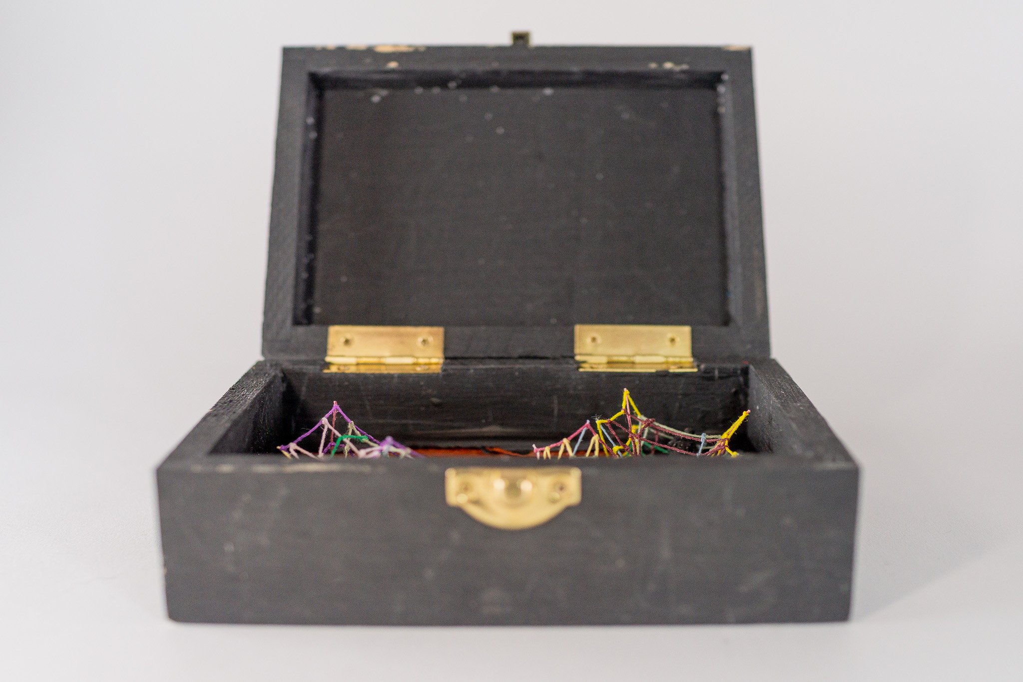 Small Treasures 3 • Embroidery floss, miniatures, paint, wooden chest • 3 5/8 x 2 1/8 x 1 7/8 in • 2022