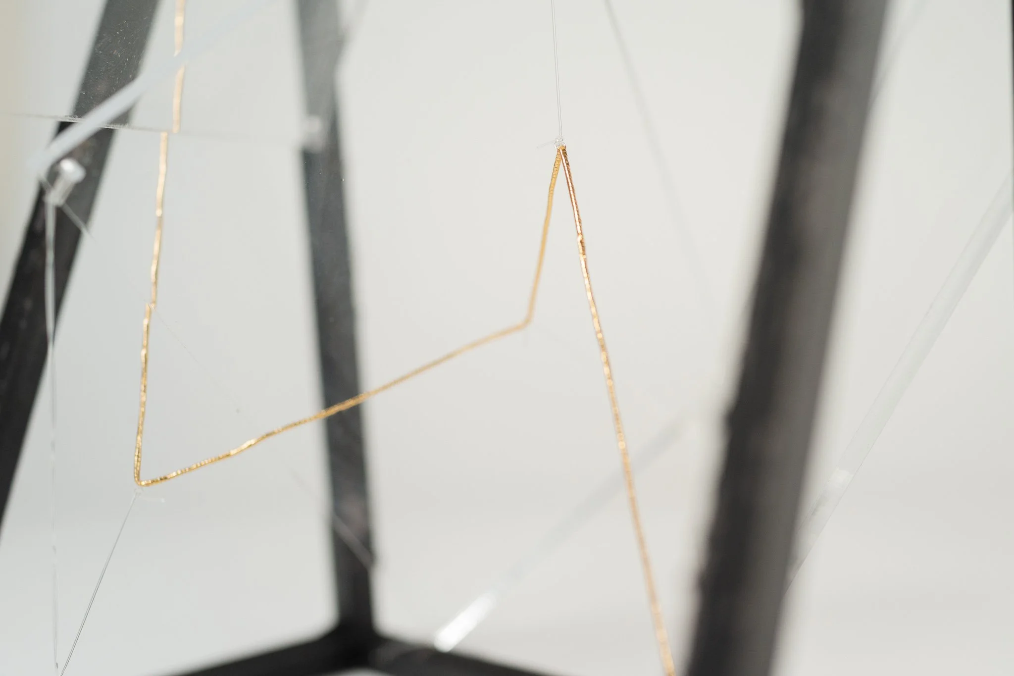 Unobstructed Path • Acrylic sheets, embroidery floss, clear cord, metal frame • 6 x 7 x 8 in • 2021
