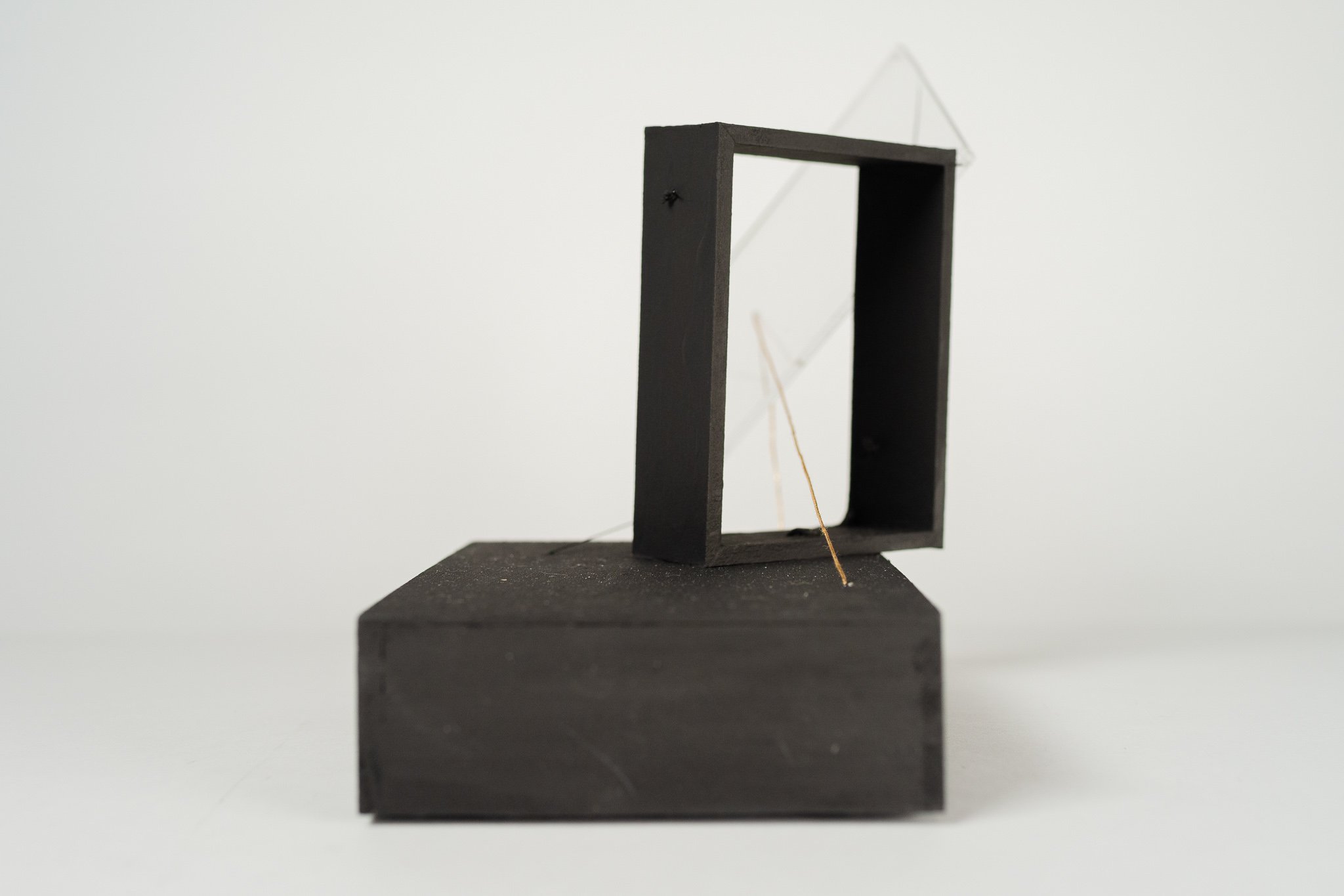 Assimilated Framing • Acrylic sheet, clear cord, embroidery floss, cardboard frame, wood base • 10 x 5 x 7 in • 2021