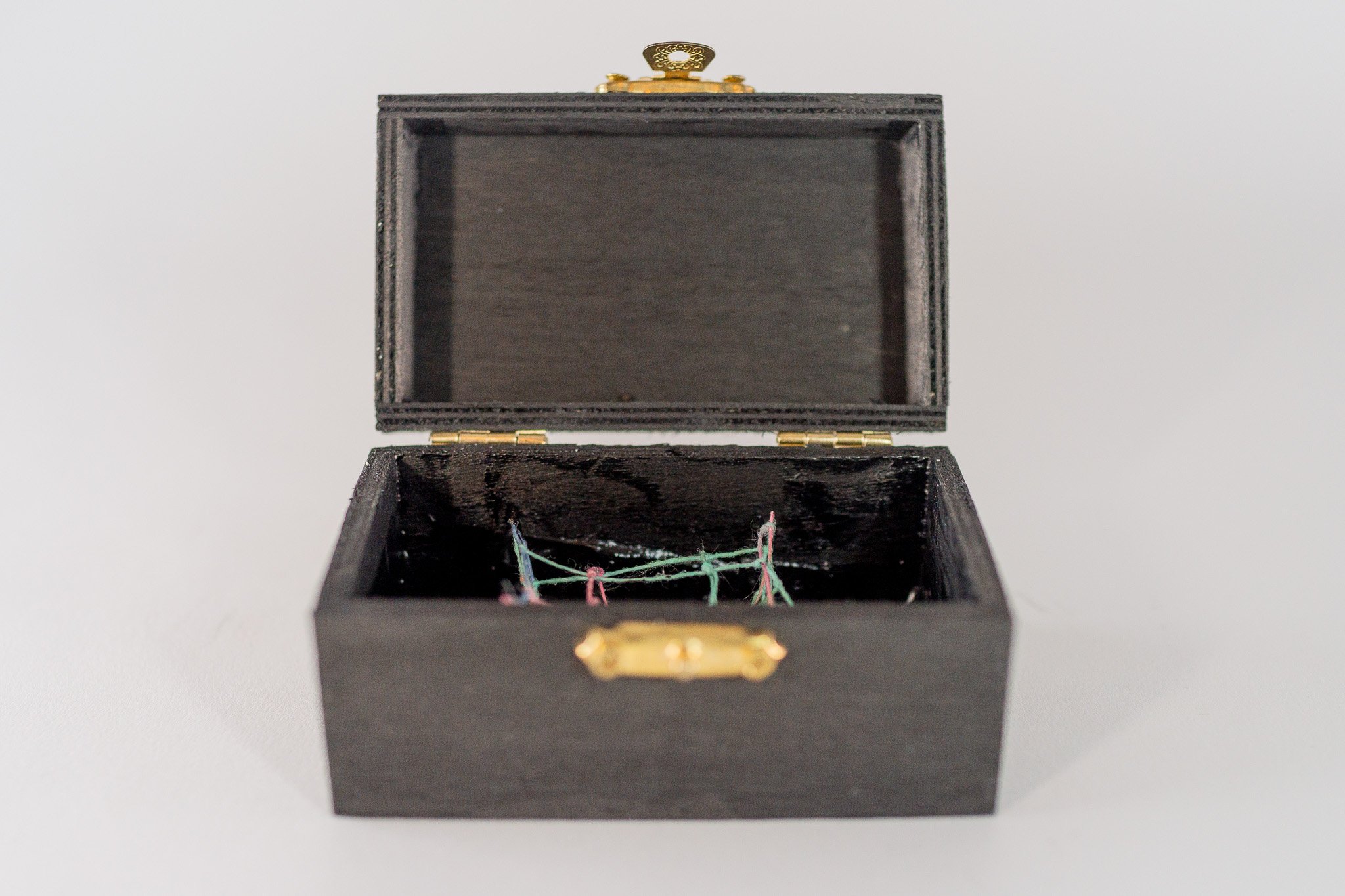 Small Treasures 1 • Embroidery floss, miniatures, paint, wooden chest • 3 5/8 x 2 1/8 x 1 7/8 in • 2022