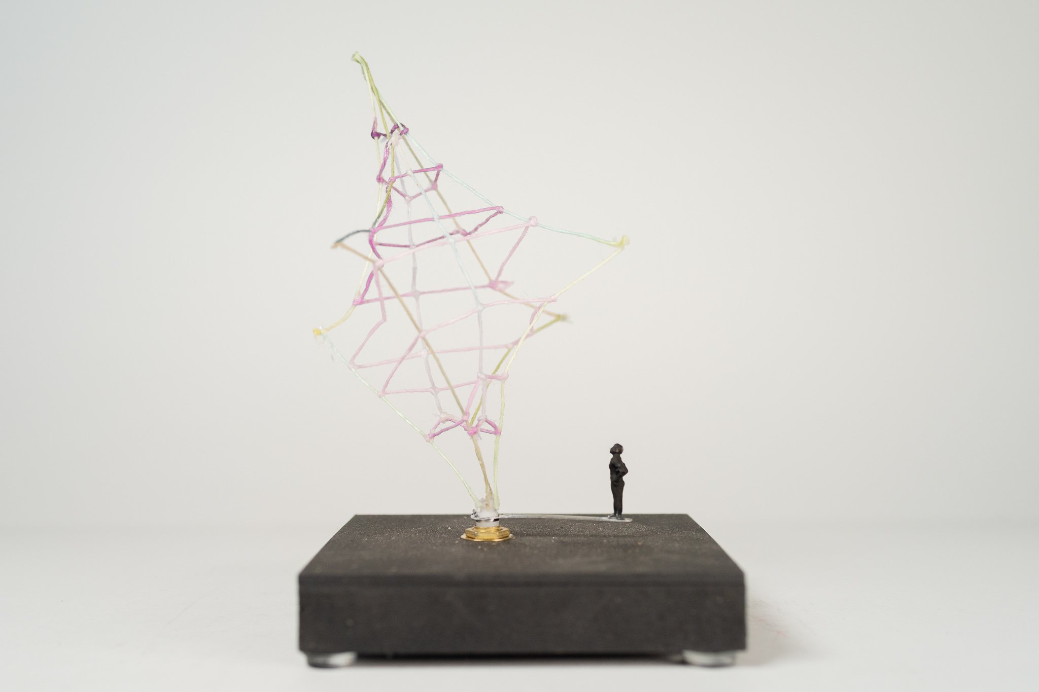 A Chosen Path • Embroidery floss, clock mechanism, miniature figurine, wood base • 4 x 4 x 6.5 in • 2021