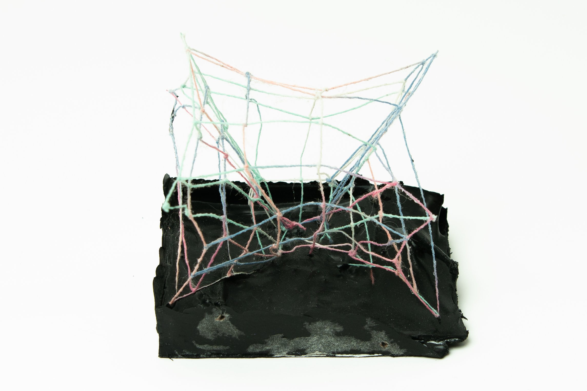 Submersion 4 • Embroidery floss, screen printing ink, wood frame • 4 3/4 x 3 3/4 x 3 1/2 in • 2022