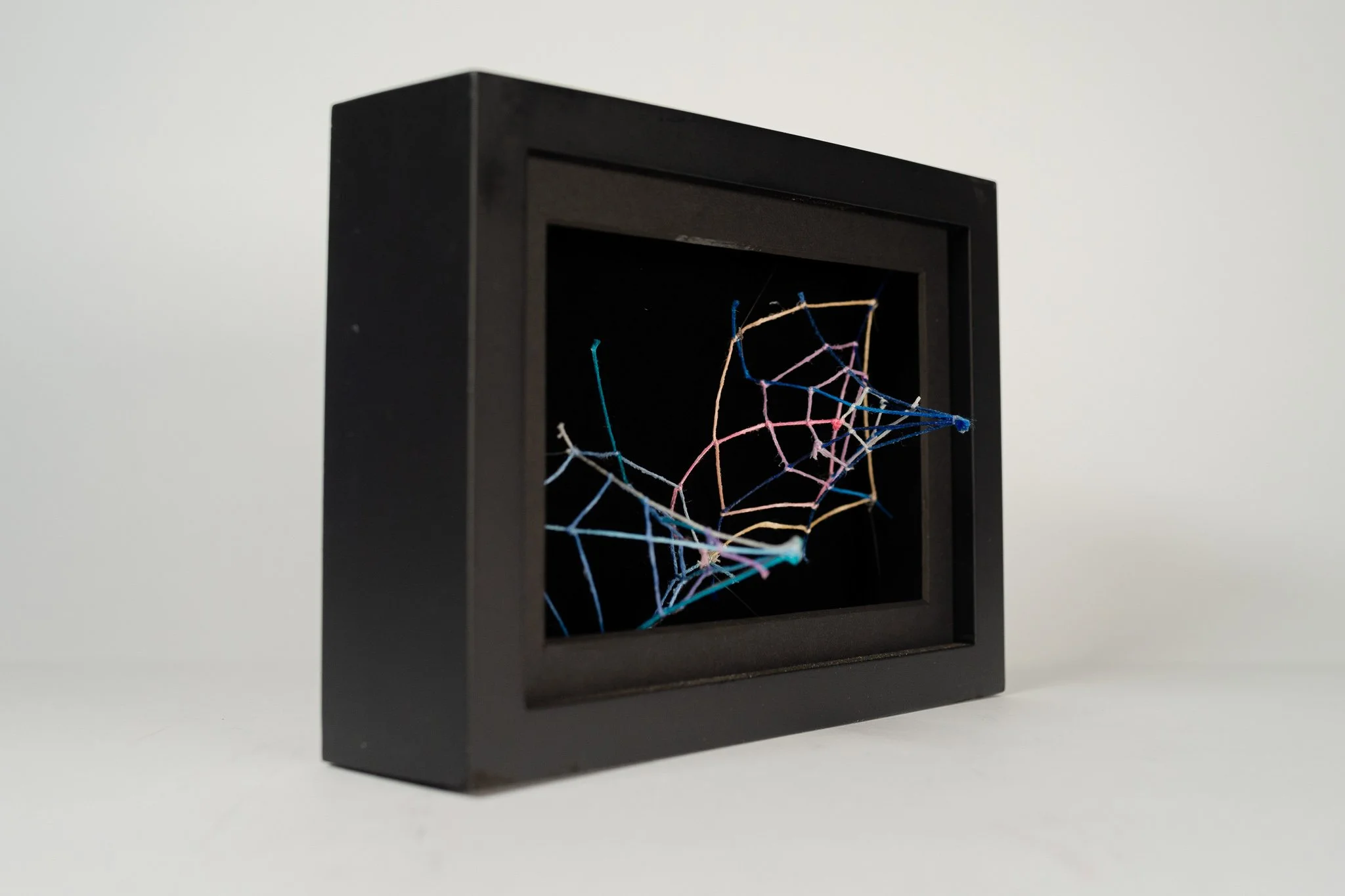 Underneath The Surface • Embroidery floss, clear cord, matted wood frame • 8 x 3.5 x 6 in • 2021