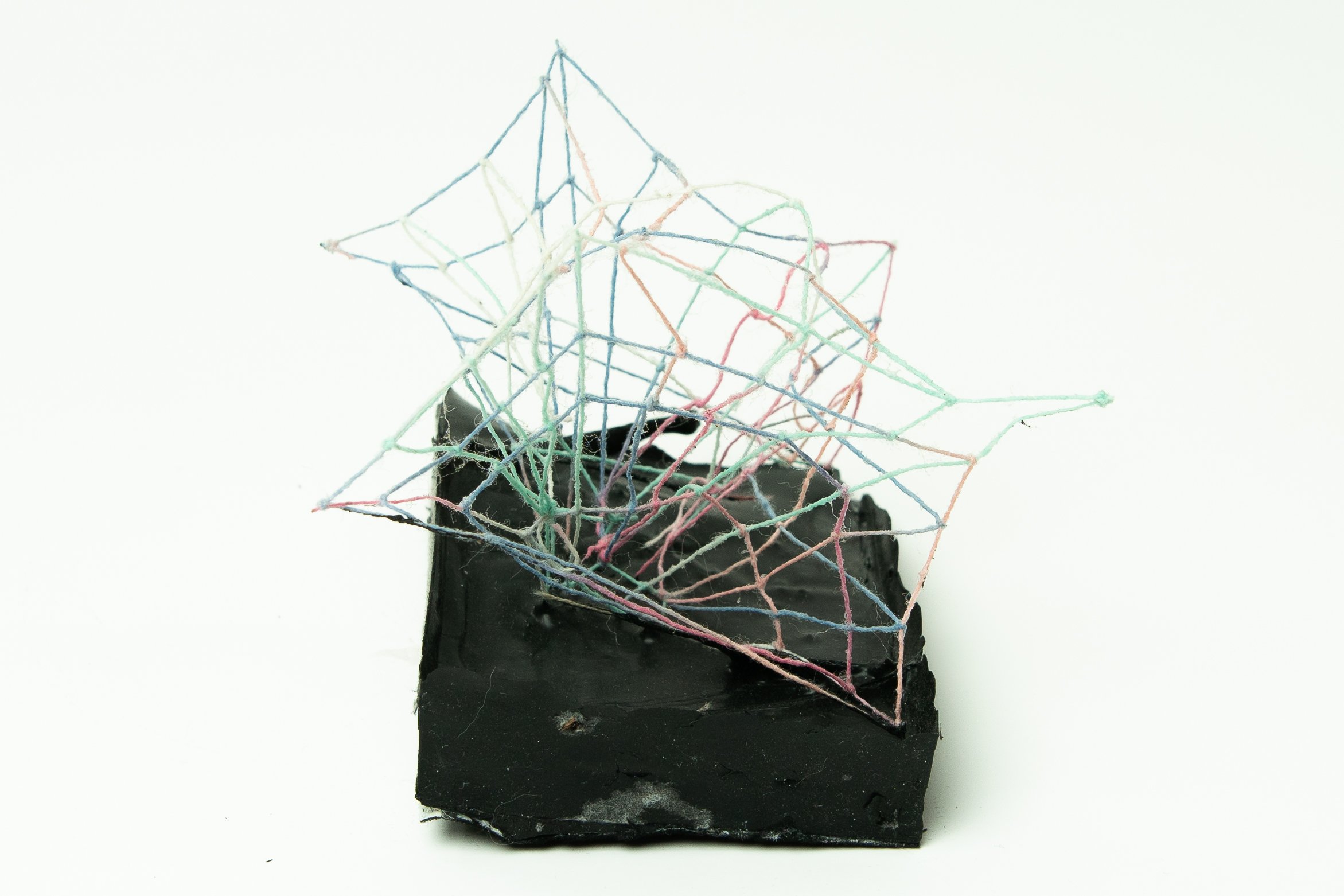 Submersion 4 • Embroidery floss, screen printing ink, wood frame • 4 3/4 x 3 3/4 x 3 1/2 in • 2022