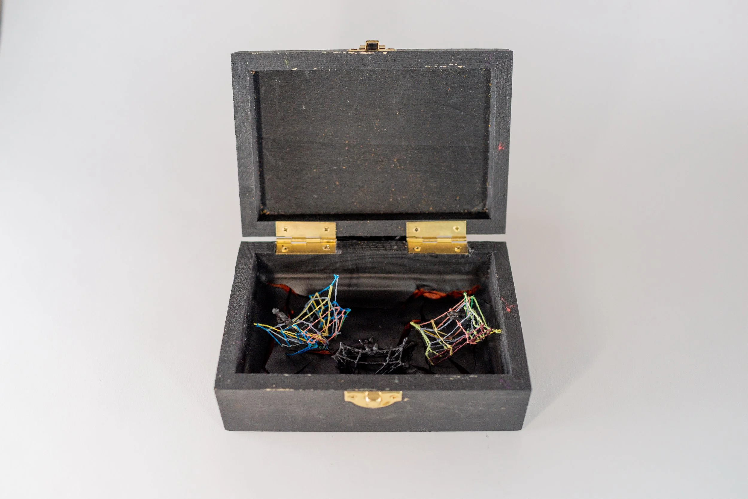 Large Treasures 2 • Embroidery floss, model tree, paint, wooden chest • 6 x 4 x 1 1/4 in • 2022