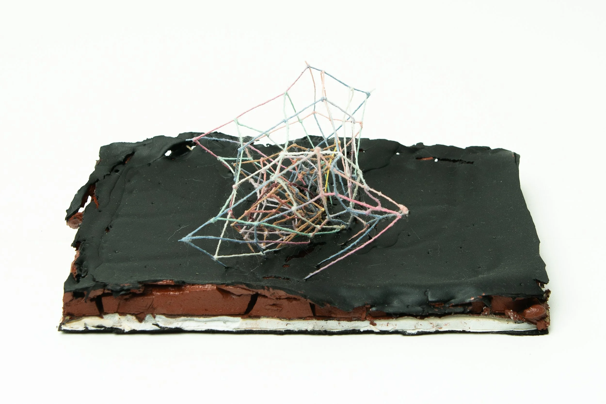 Submersion 1 • Embroidery floss, screen printing ink, wood frame • 6 3/4 x 4 1/4 x 2 5/8 in • 2022