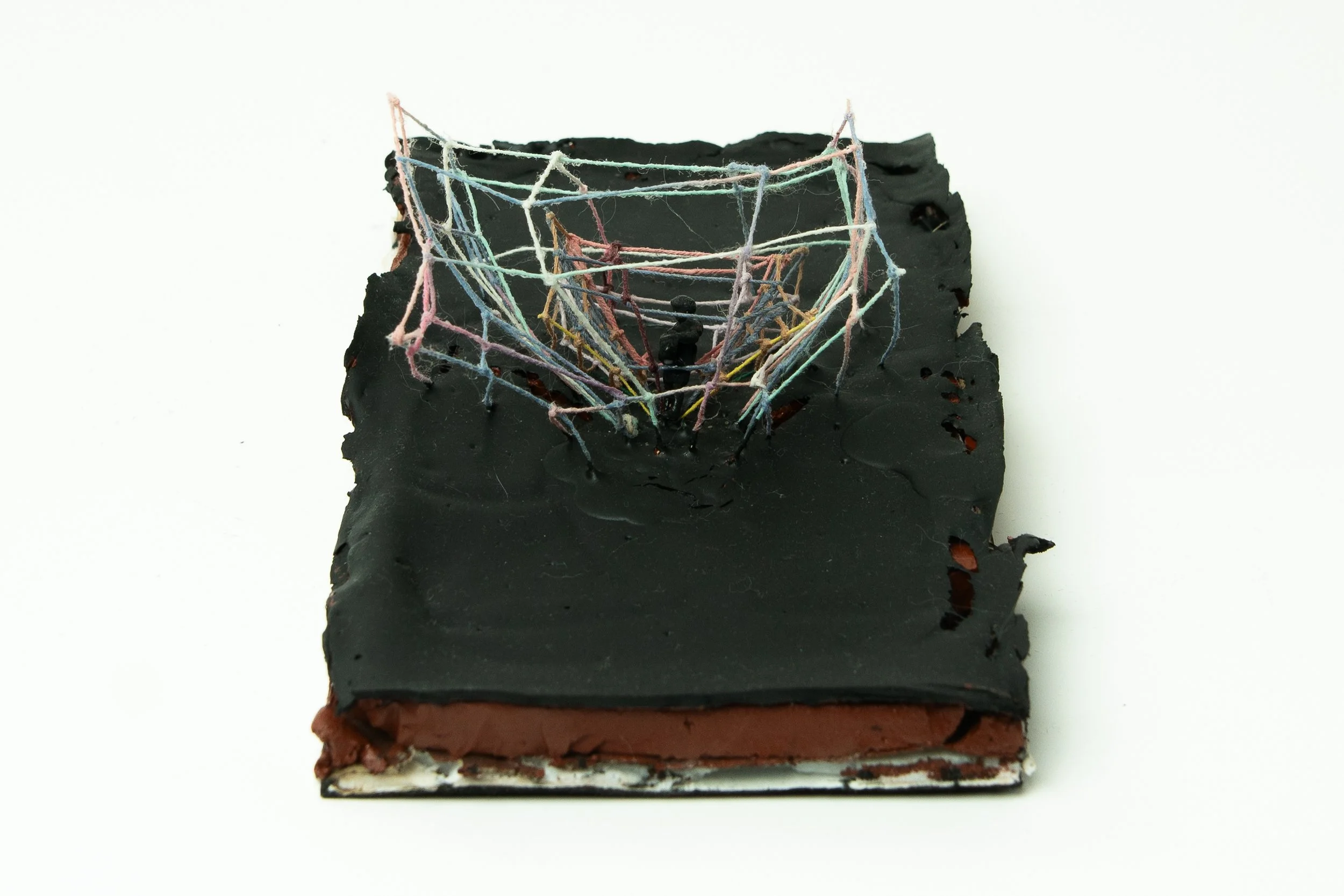 Submersion 1 • Embroidery floss, screen printing ink, wood frame • 6 3/4 x 4 1/4 x 2 5/8 in • 2022