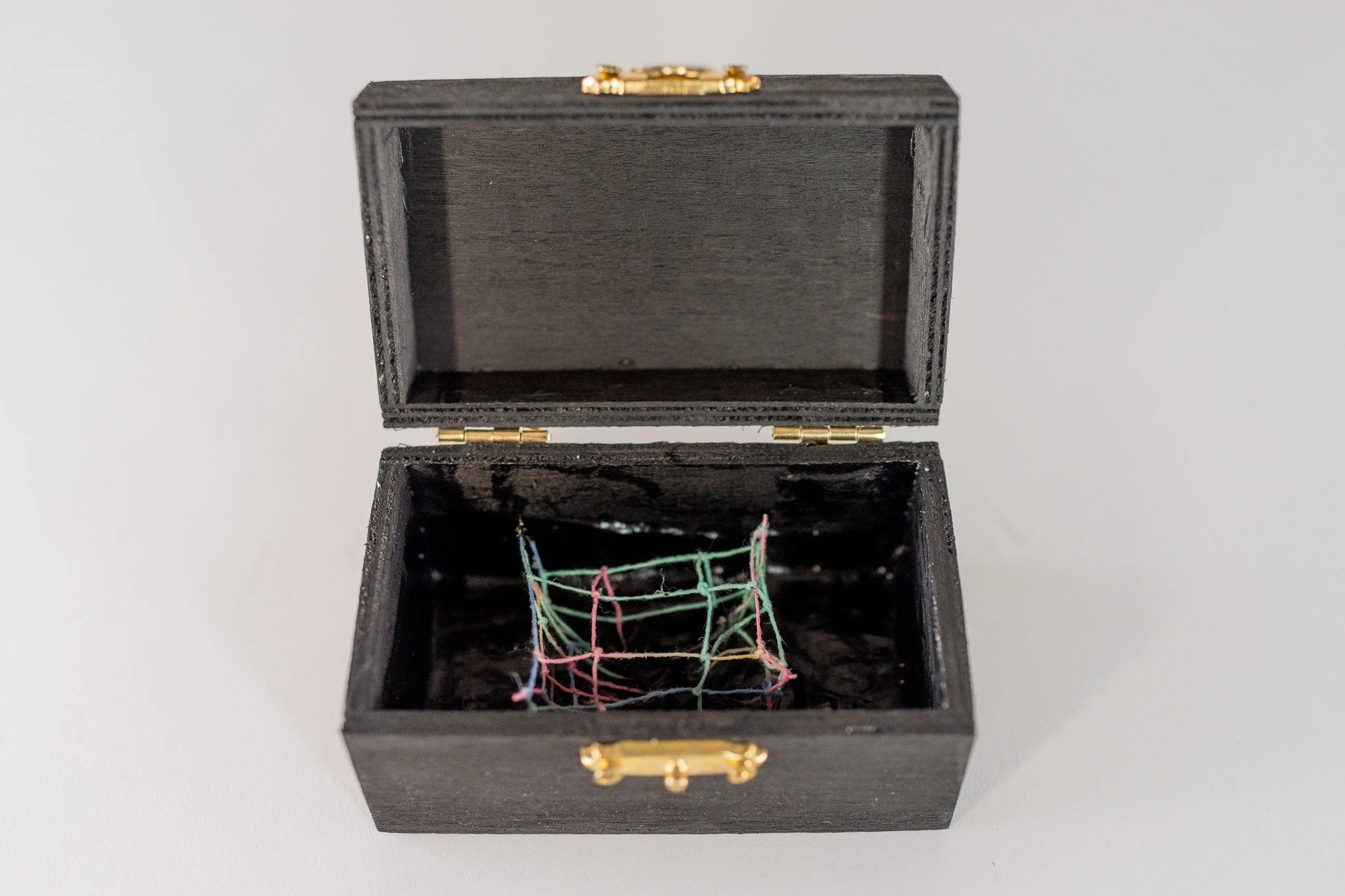 Small Treasures 1 • Embroidery floss, miniatures, paint, wooden chest • 3 5/8 x 2 1/8 x 1 7/8 in • 2022
