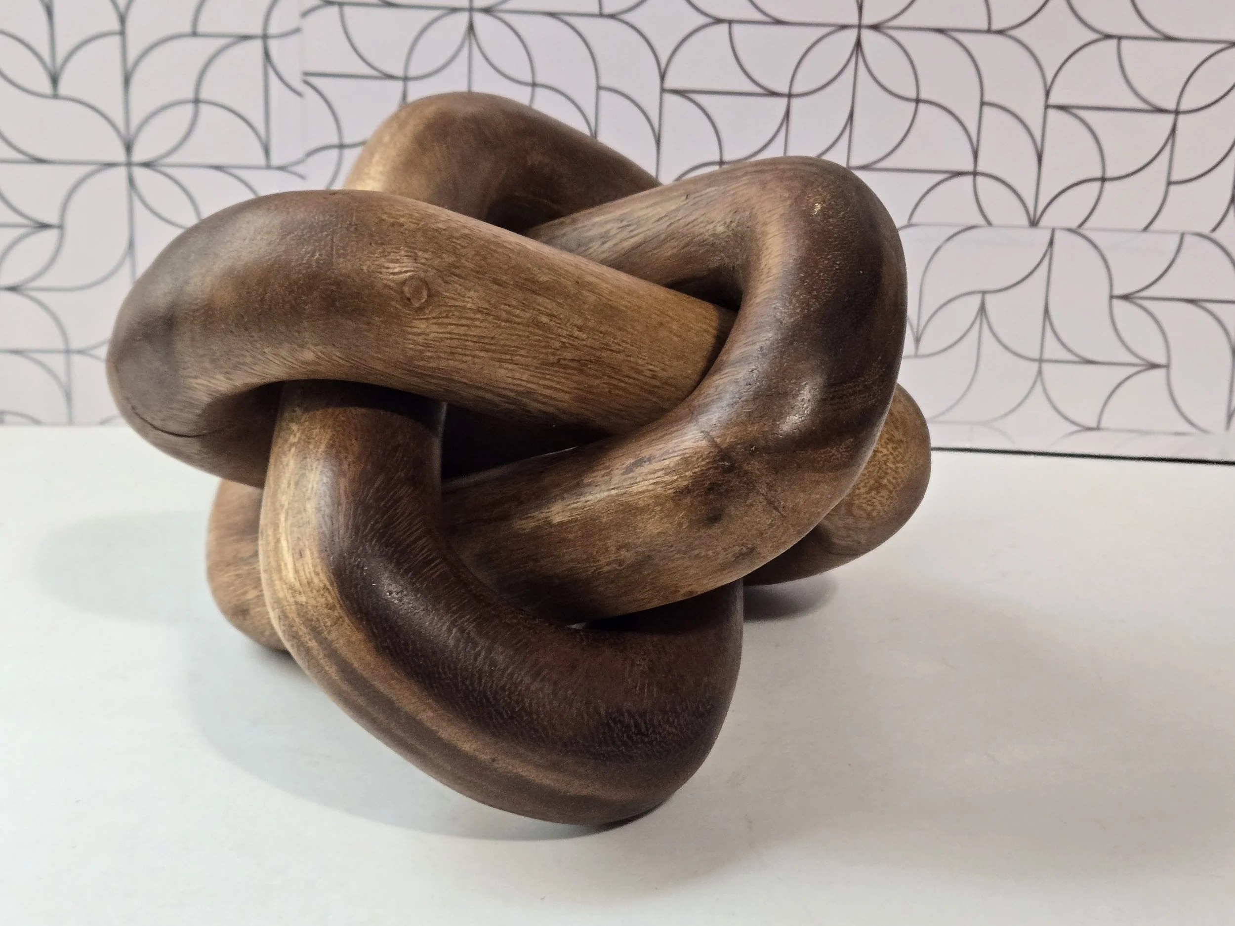 Vintage Hand Carved Wooden Knot Sculpture Solid Hardwood Modern Organic Table Decor