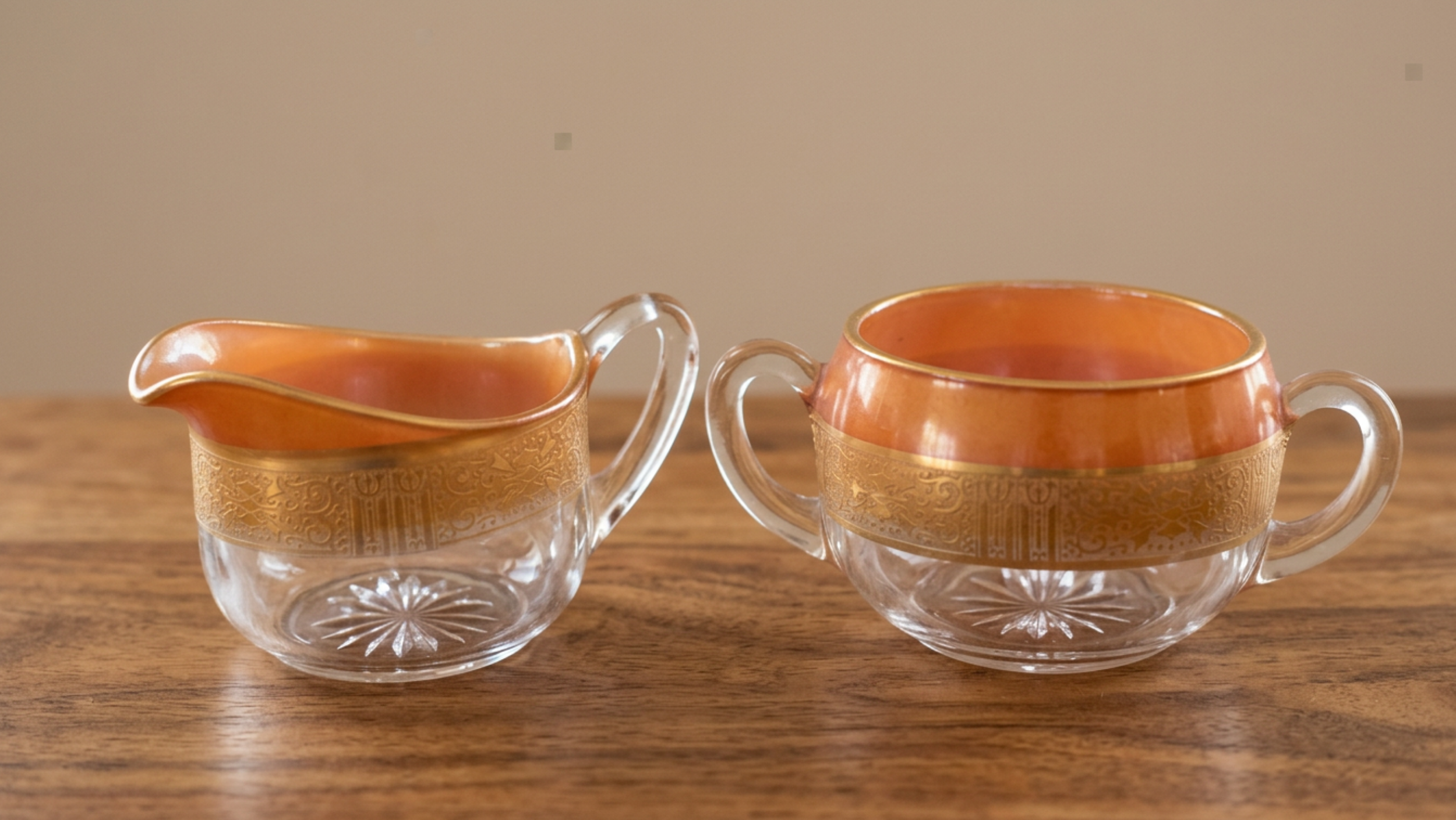 Vintage Glastonbury-Lotus “Georgian Gold” Creamer & Sugar Bowl • Mid-Century Glass w/ 22k Gold Trim