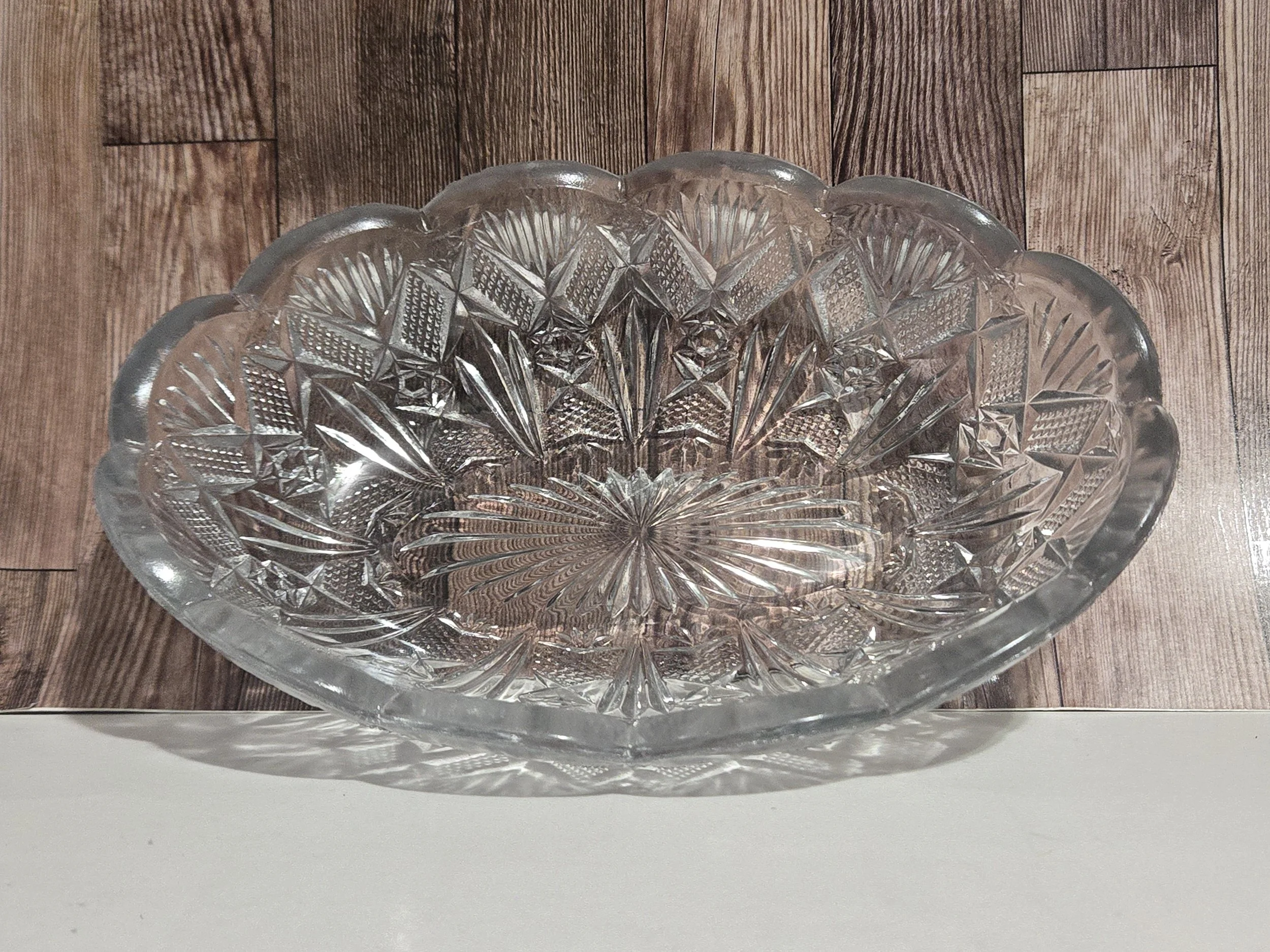 Antique Bryce Higbee Fine Cut & Fan EAPG Bowl • 1901 UV Reactive Pressed Glass Serving Bowl