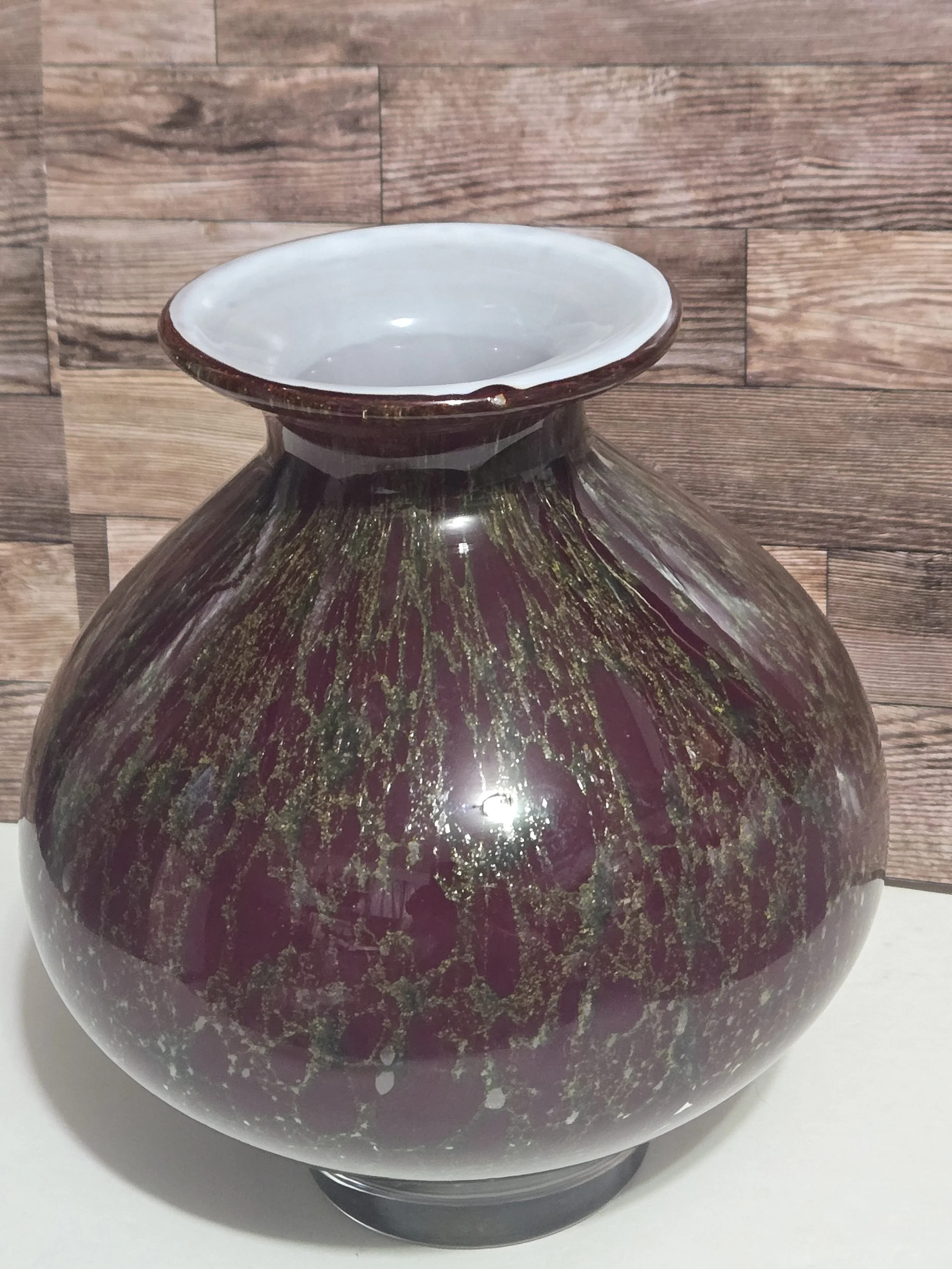 Vintage Cranberry Art Glass Vase Gold Aventurine Hand Blown Glass Decor