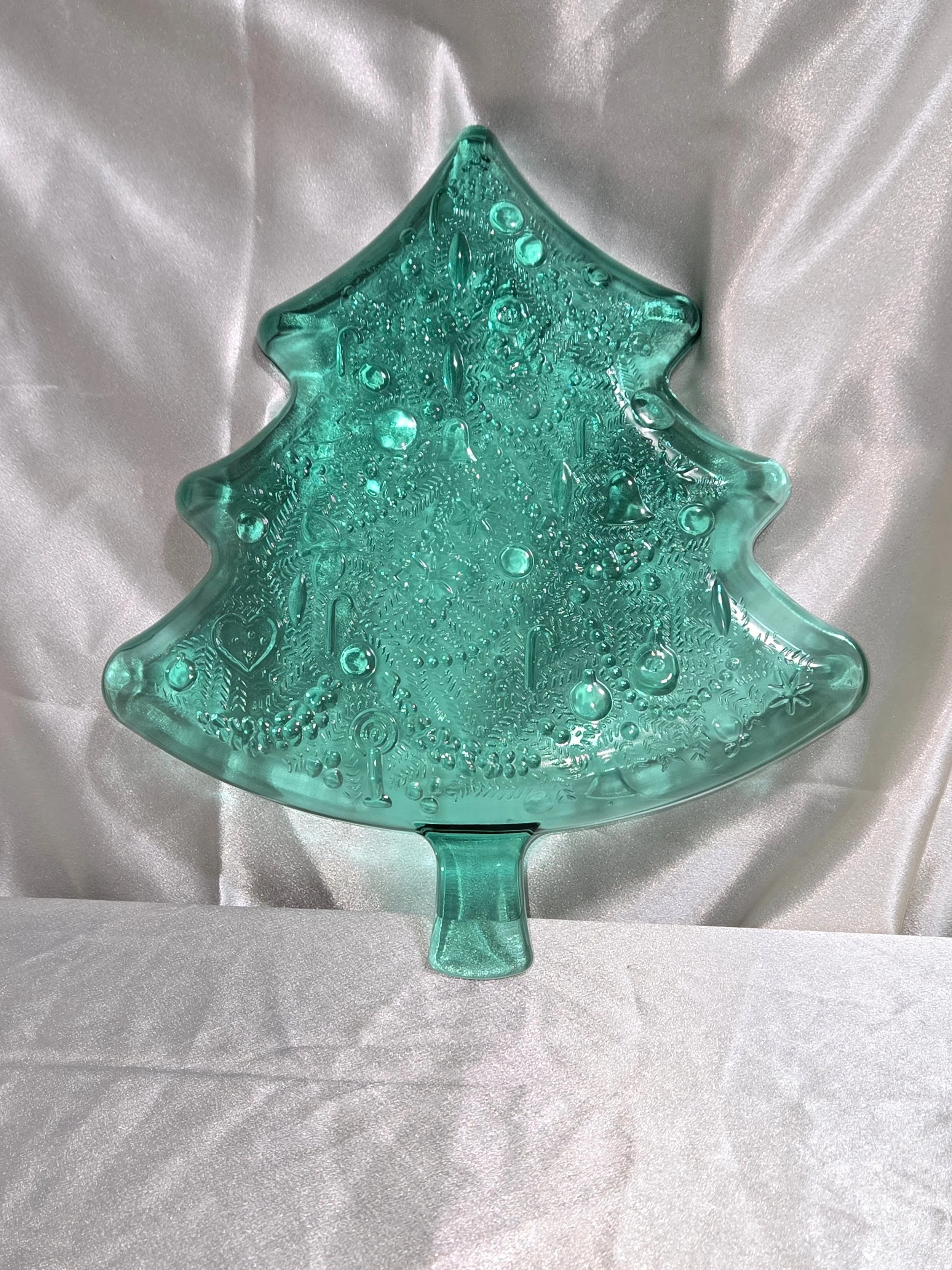 Vintage Green Glass Christmas Tree Serving Platter