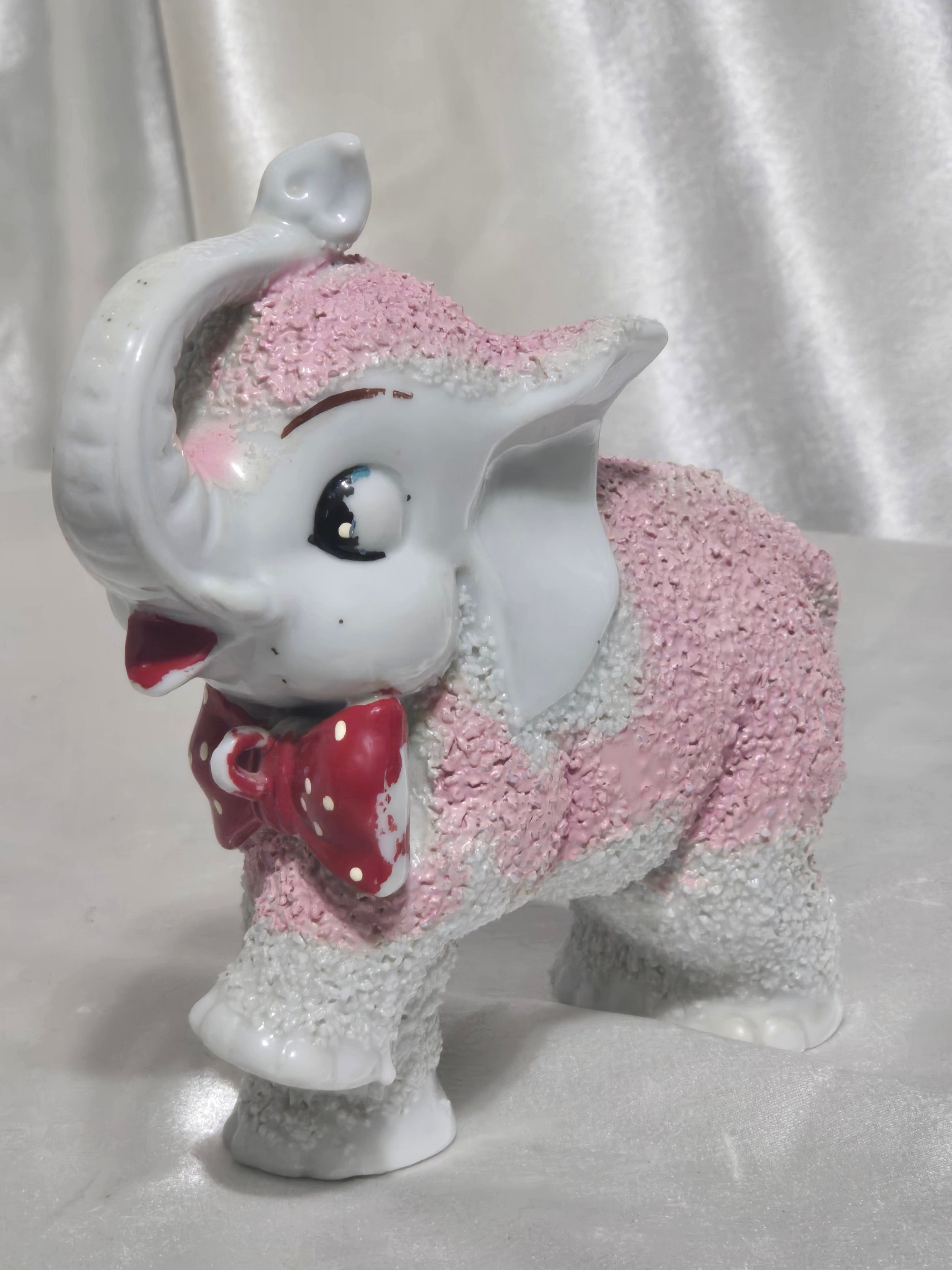 Vintage Arnart Pink & White Elephant Figurine