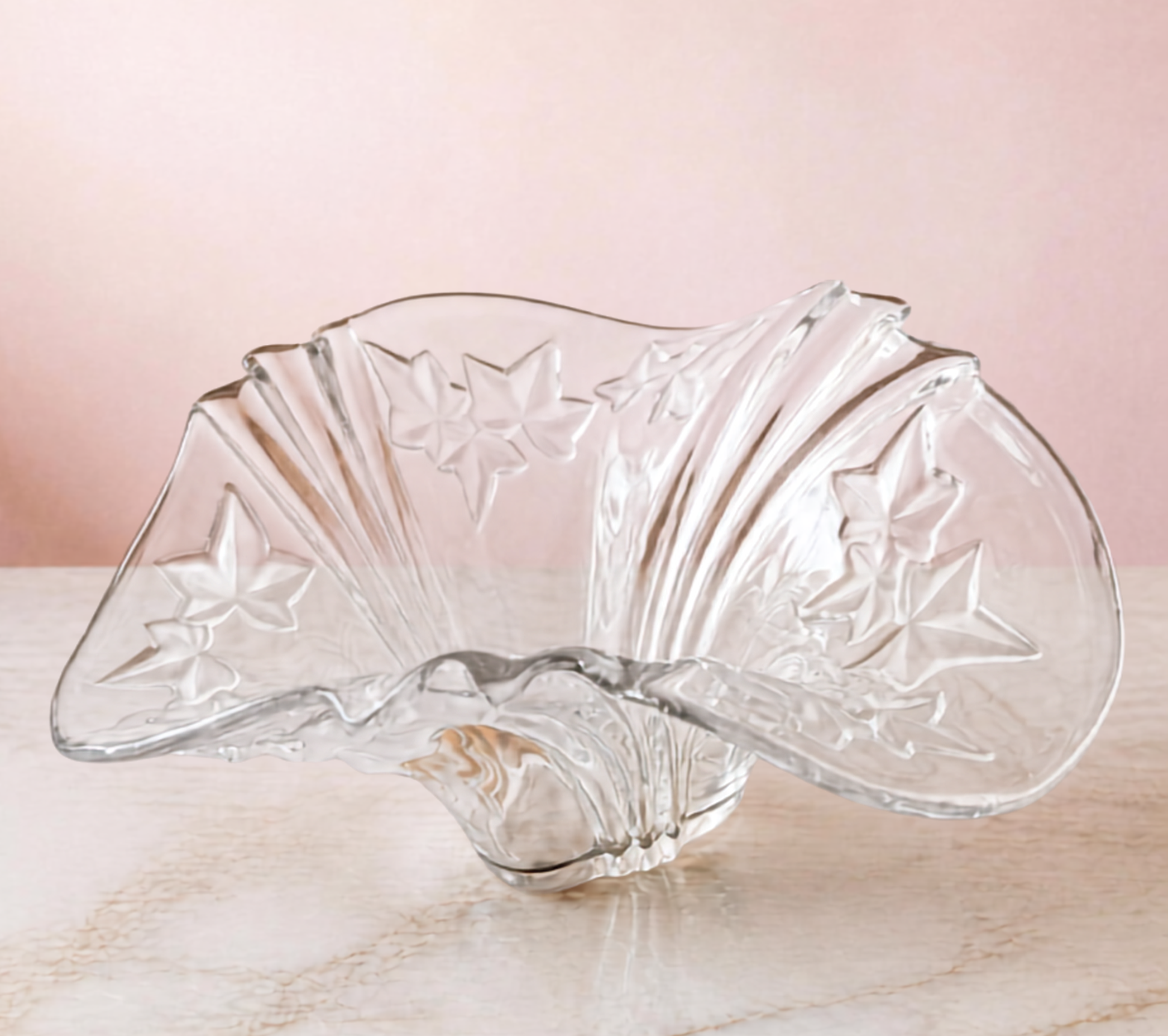 Vintage Mikasa Parisian Ivy Crystal Bowl • Frosted Ivy Leaf Ruffled Art Glass Centerpiece