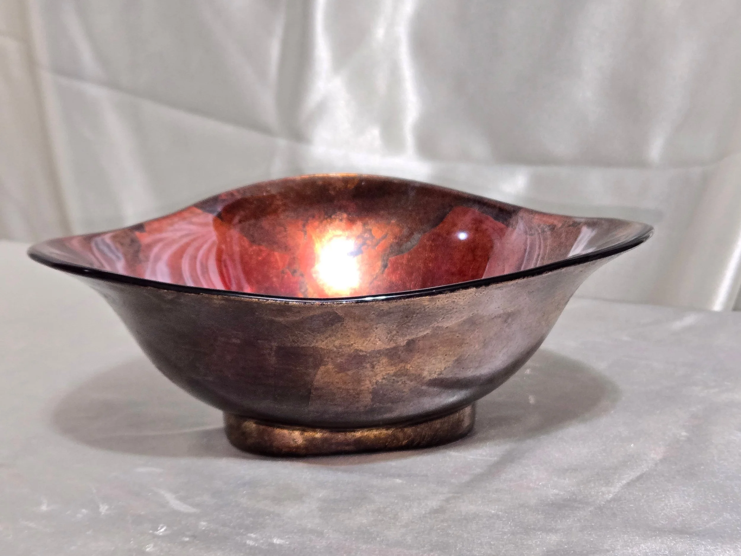 Murano style glass bowl with organic rim and polished base