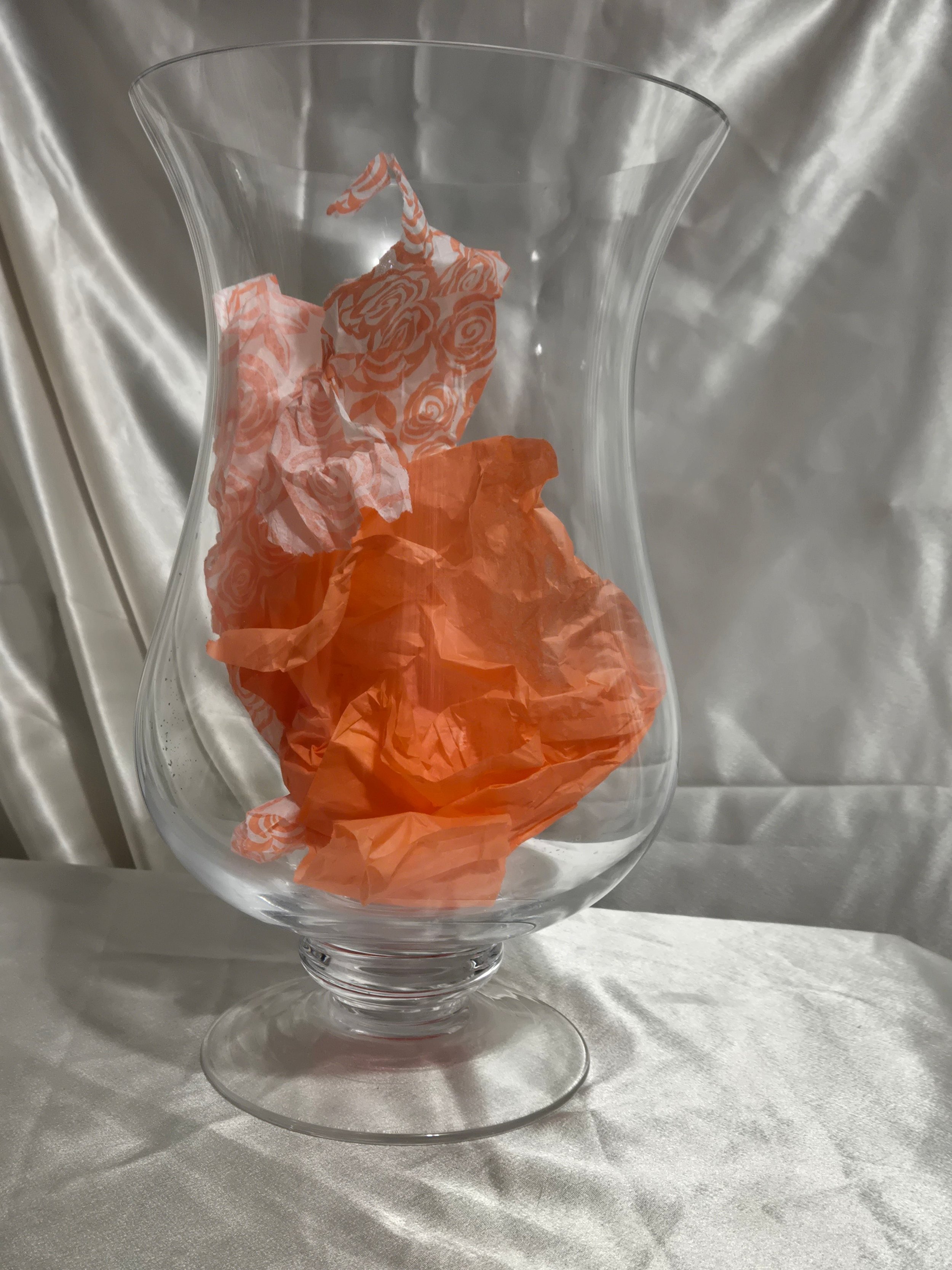 Large Clear Glass Hurricane Vase with Pedestal Base