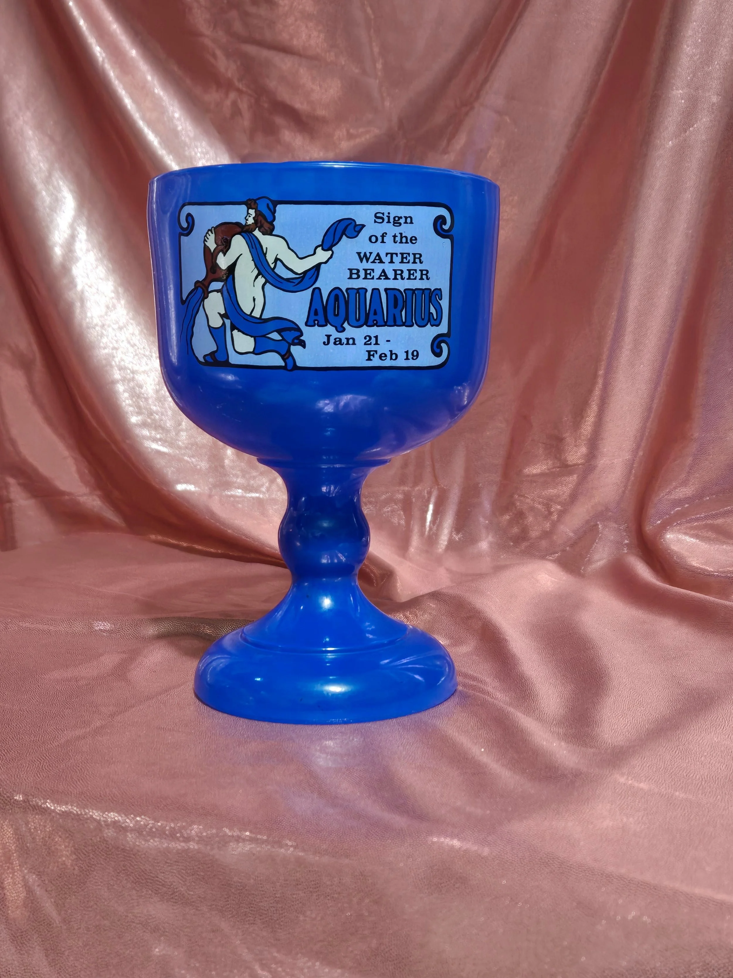 Vintage Tiara Indiana Glass Blue Aquarius Zodiac Goblet Water Bearer