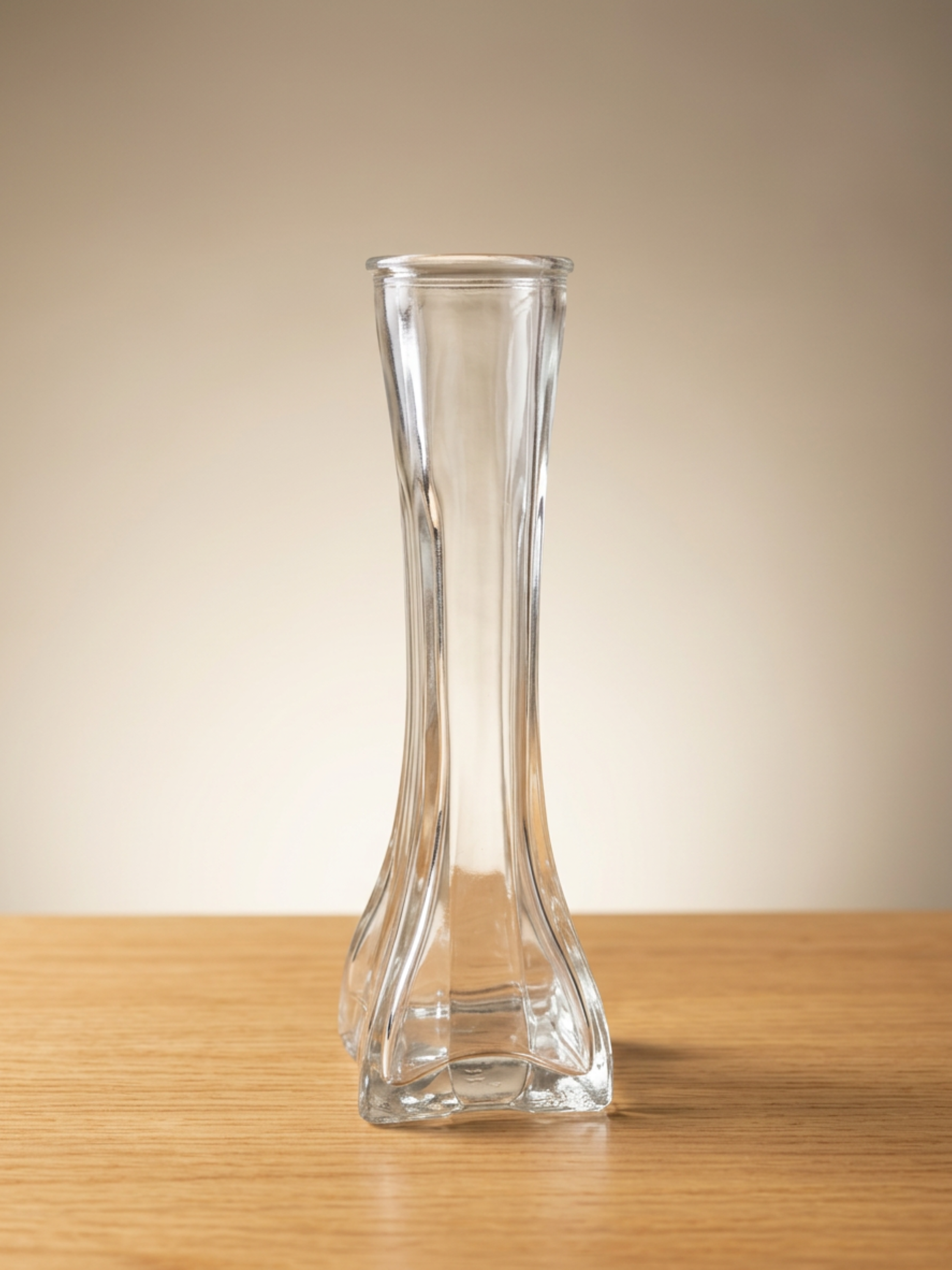 Vintage Clear Glass Bud Vase • Tall Paneled Hourglass Shape Mid Century Decor