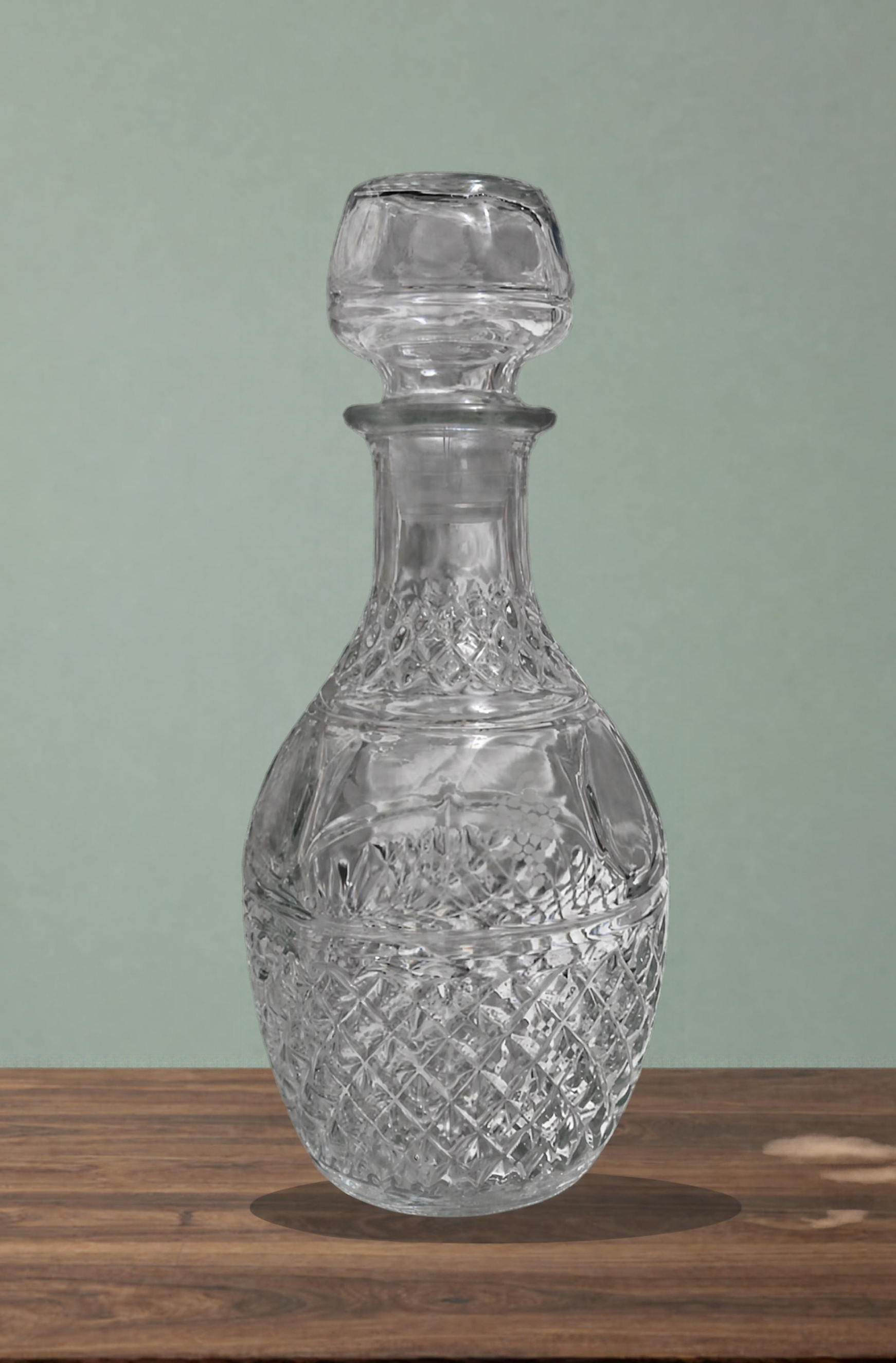 Vintage Princess House Glass Decanter Crown Grapes Diamond Pattern with Stopper