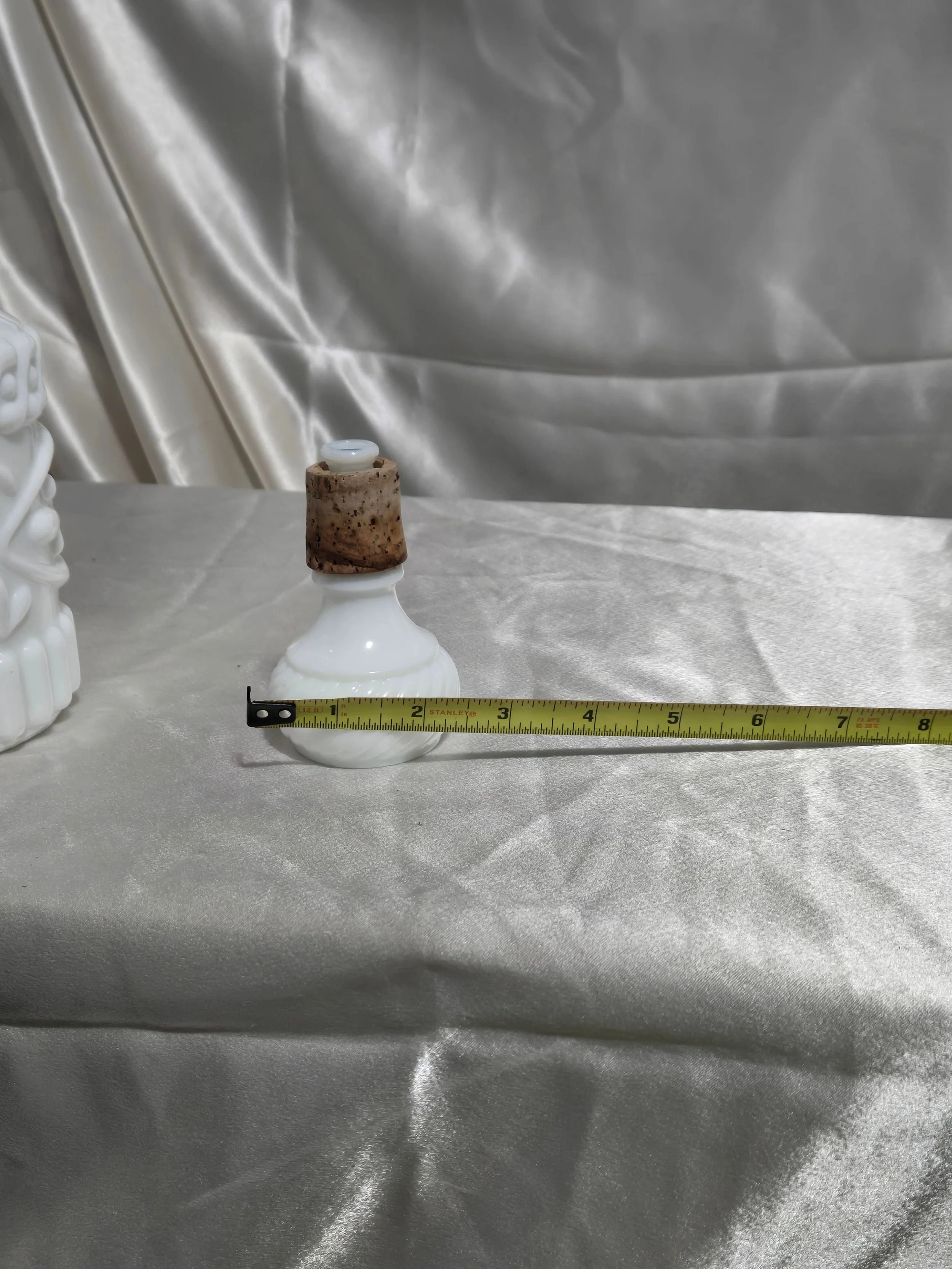 Vintage white milk glass Jim Beam whiskey bottle, retro barware collectible