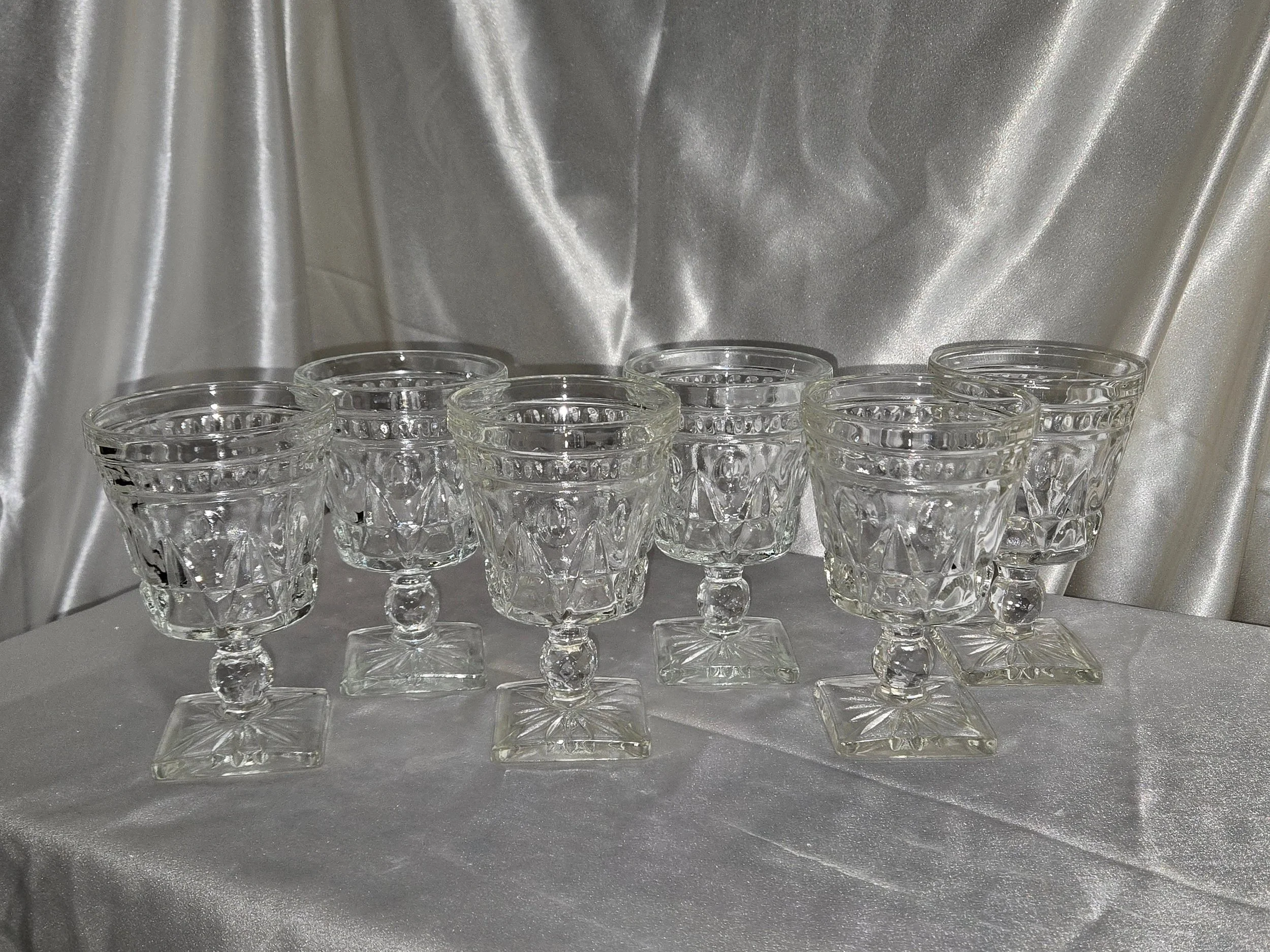 Set of six vintage Indiana Glass Park Lane goblets in clear pressed glass
