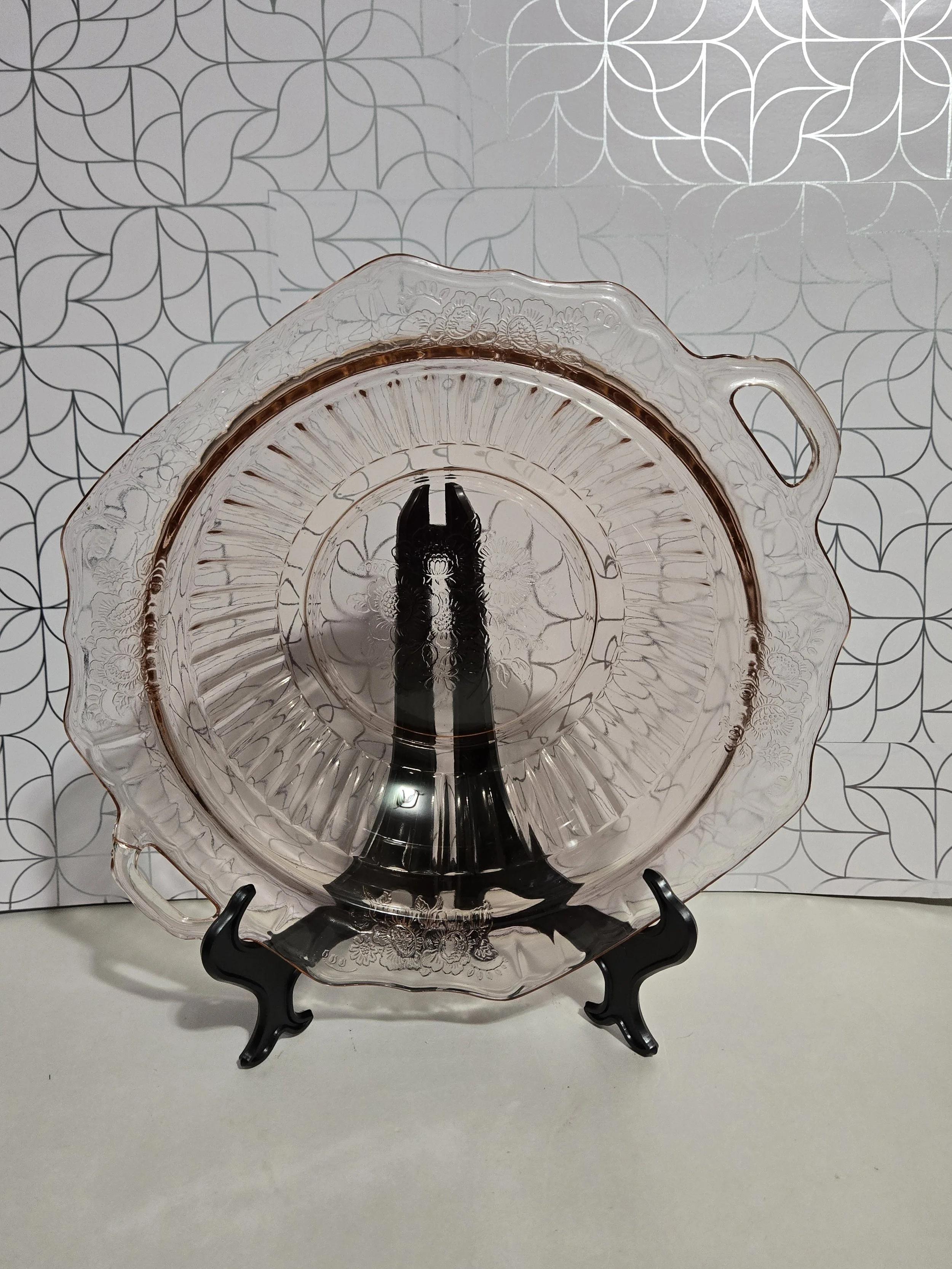 Anchor Hocking Mayfair Open Rose Pink Depression Glass Handled Bowl