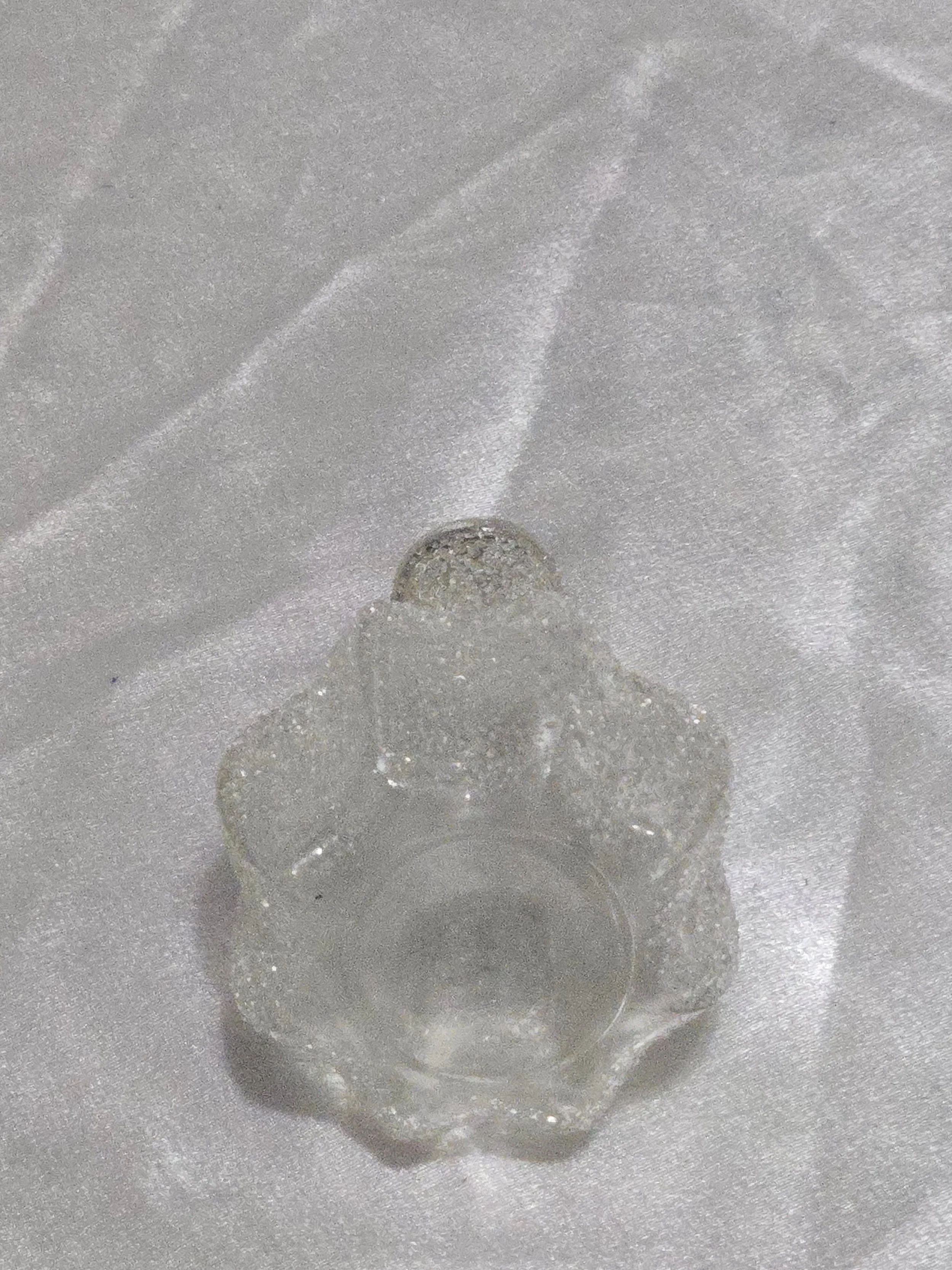 Clear decorative glass vanity bottle, collectible midcentury bud vase