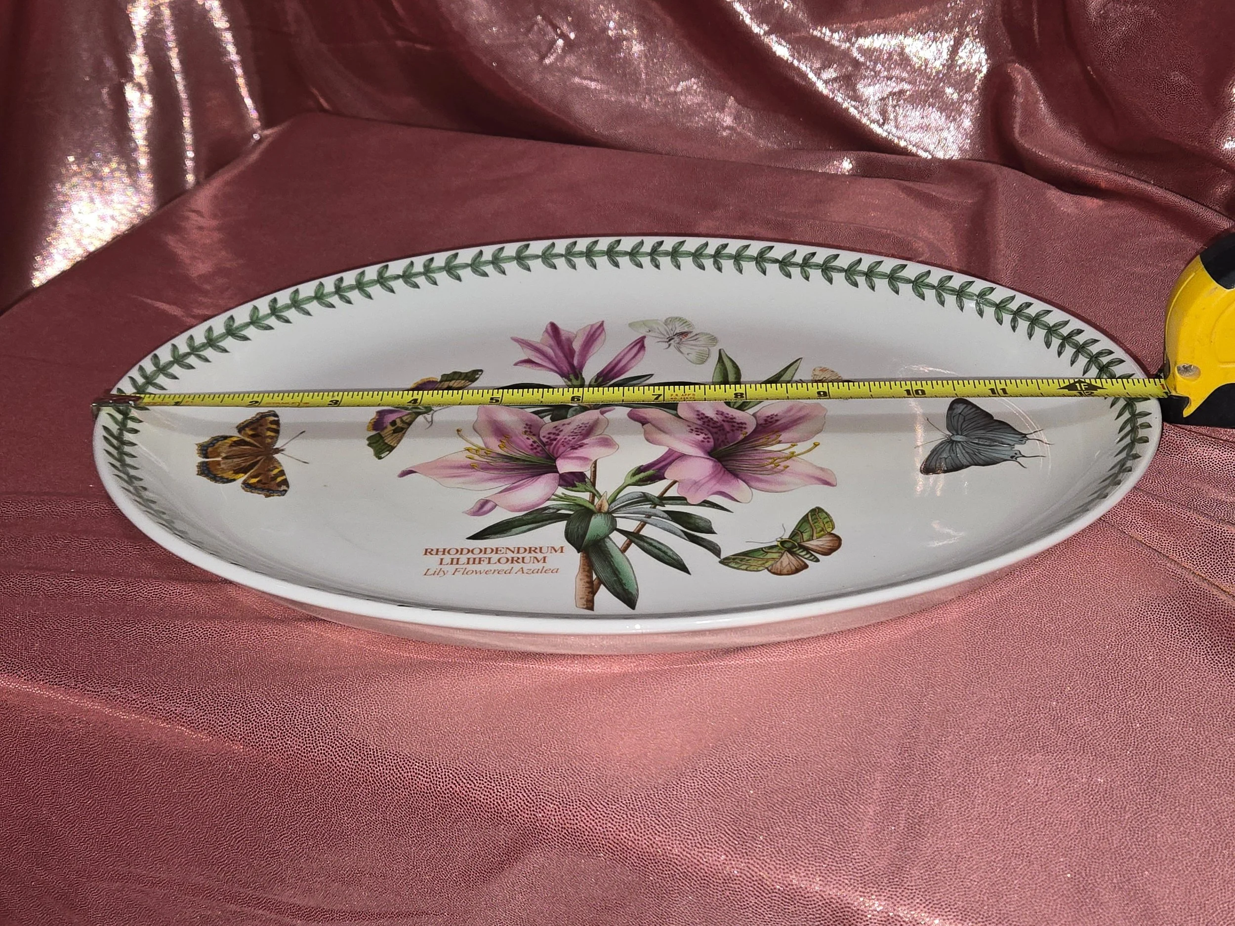 Close-up of floral illustration on Portmeirion platter