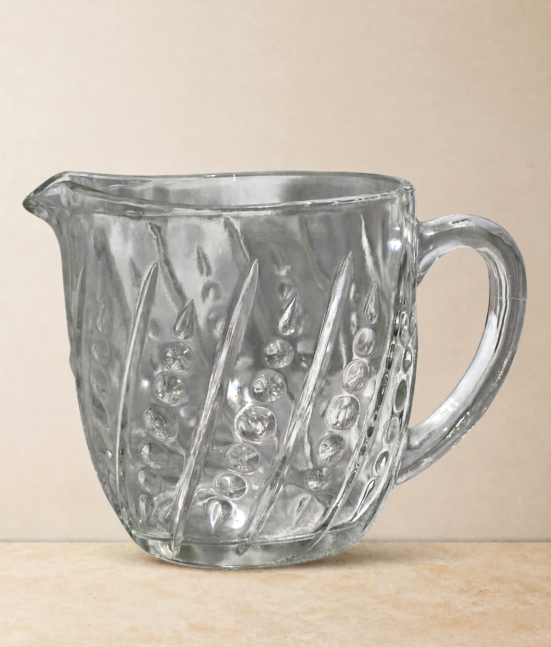 Vintage Anchor Hocking Bead & Bar Milk Pitcher, Clear Fire King Glass Creamer, 1950s Breakfast Set