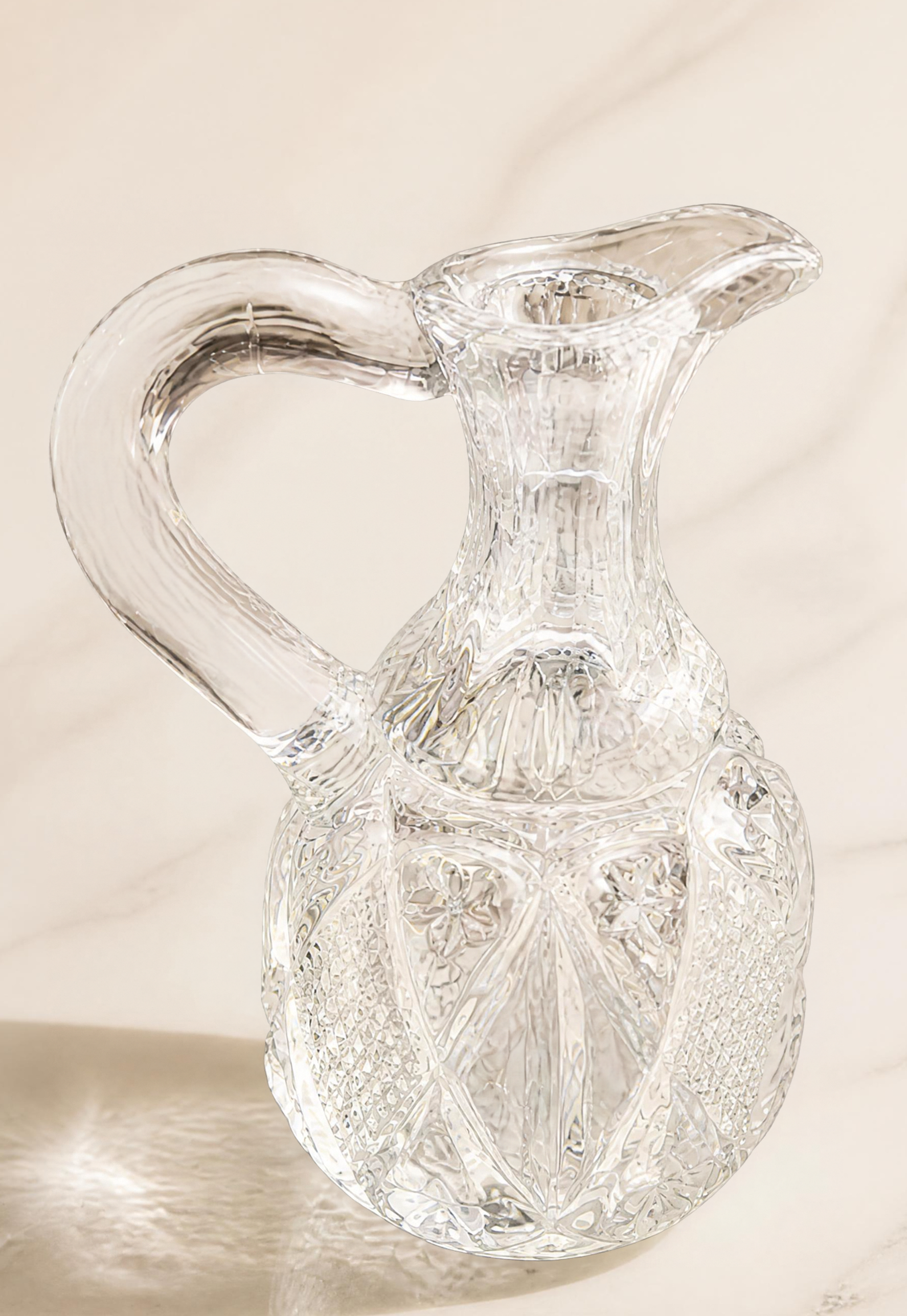 Antique EAPG Pressed Glass Cruet, Clear Diamond Pattern Oil Vinegar Bottle, Small Glass Cruet Missing Stopper