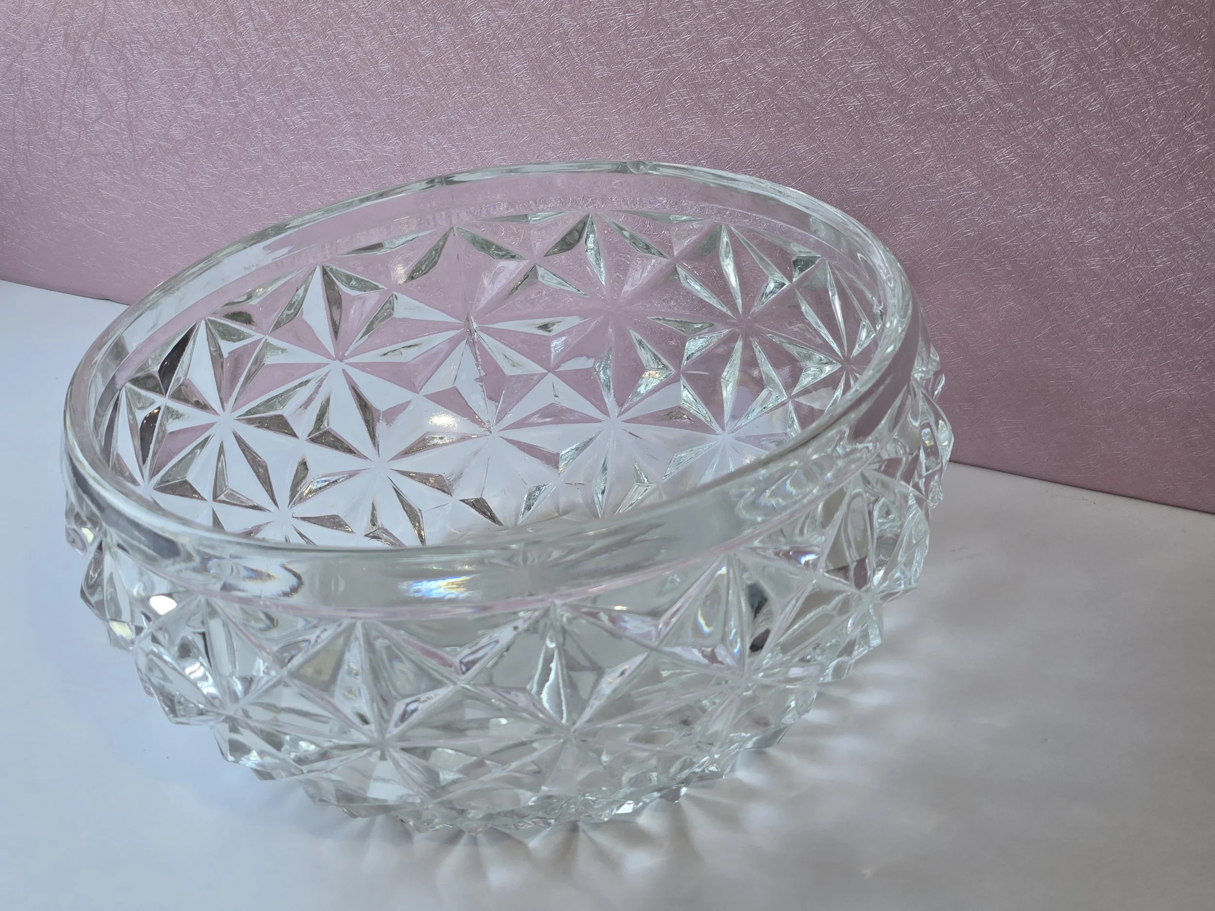 Vintage Cut Glass Serving Bowl • Starburst Crystal Fruit Dish, Retro Table Decor