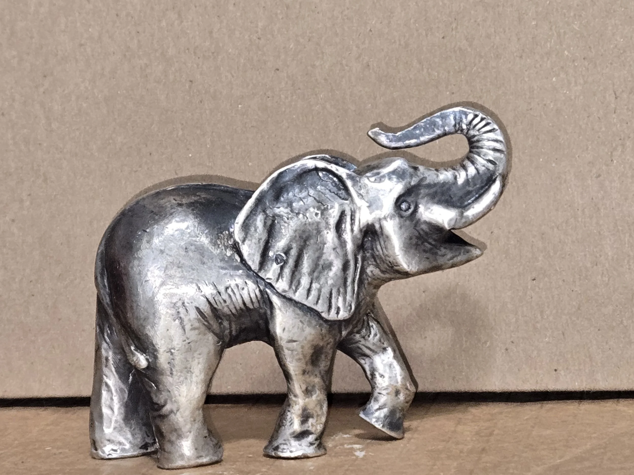 Mini Silver Elephant Figurine Trunk Up Good Luck Decor