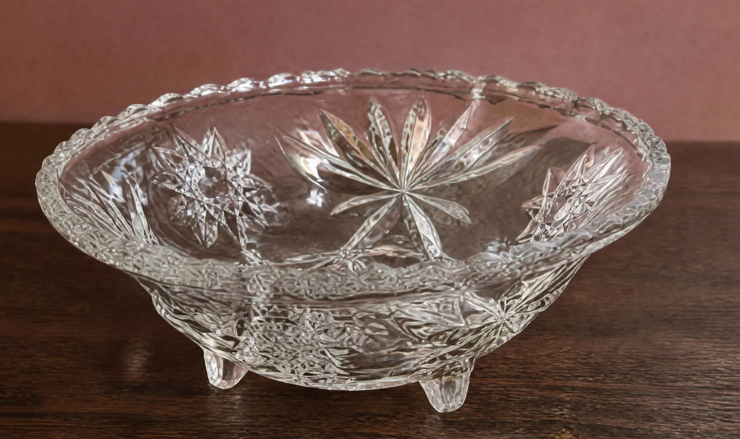 Anchor Hocking EAPC Footed Bowl, Early American Prescut Clear Glass Candy Dish, Vintage Star Diamond Serving Bowl