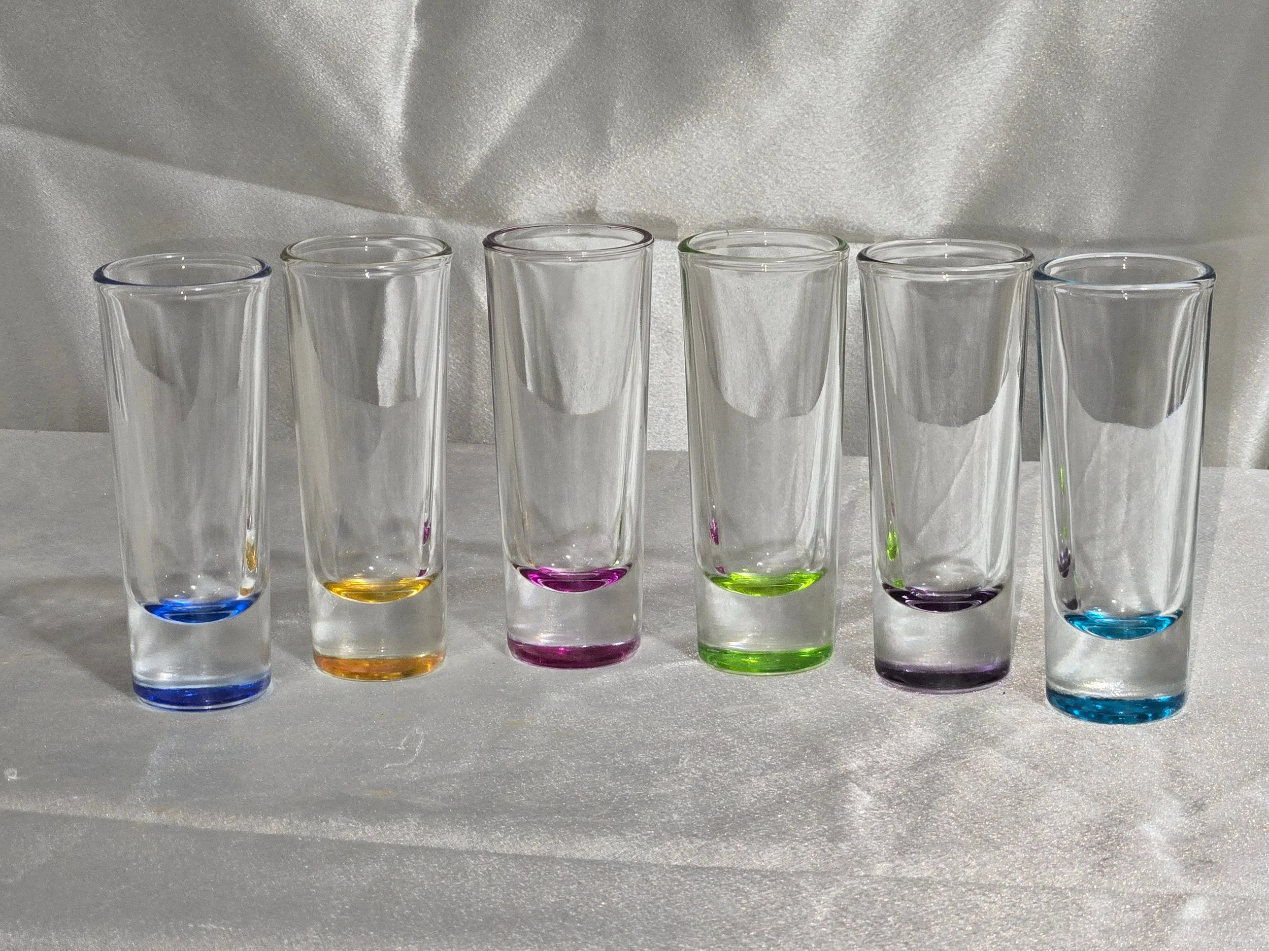 Vintage Tall Shot Glasses Set of 6 with Colored Bases