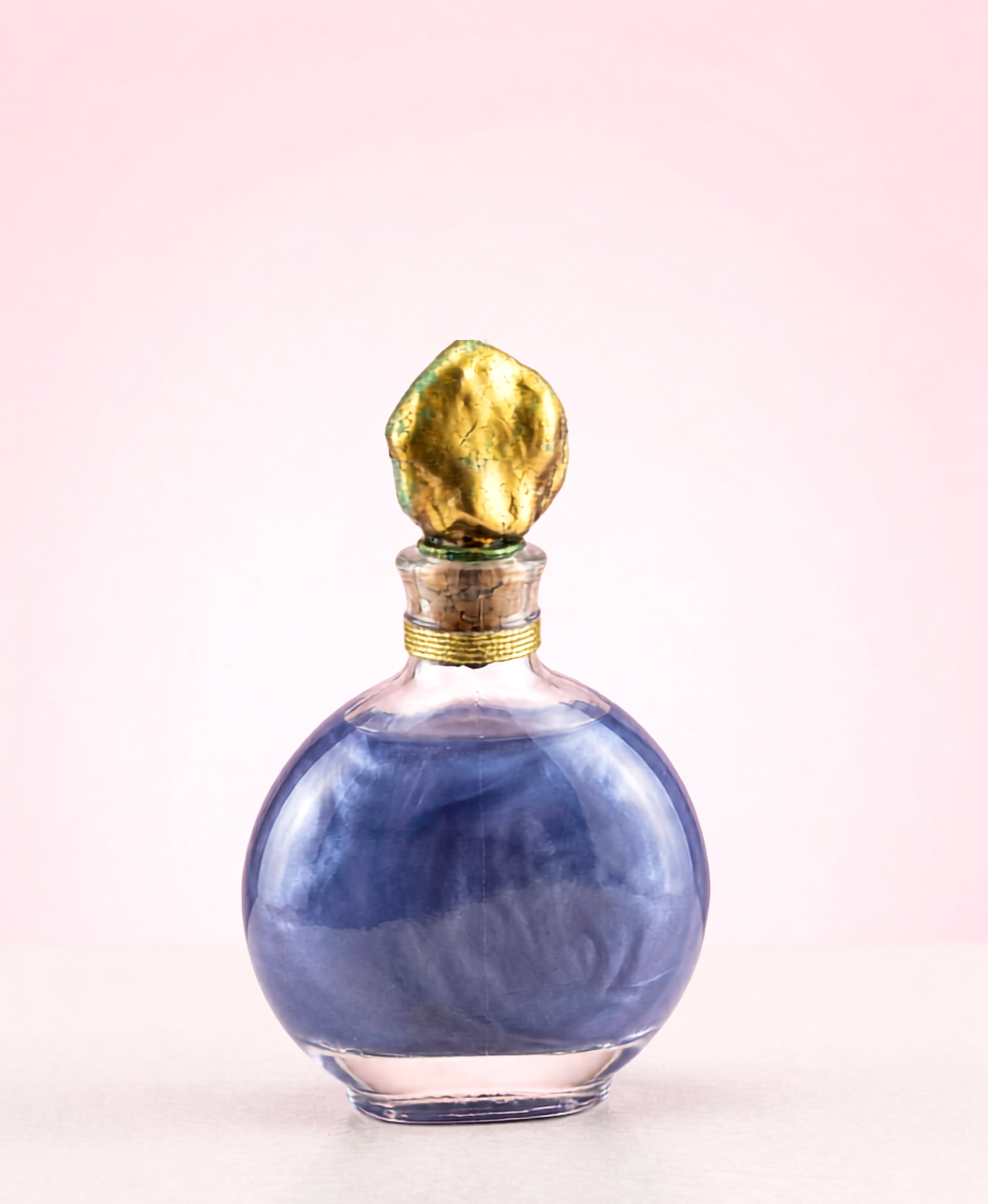 Vintage Blue Perfume Bottle • Ornate Gold Stopper Vanity Bottle • Decorative Boudoir Glass