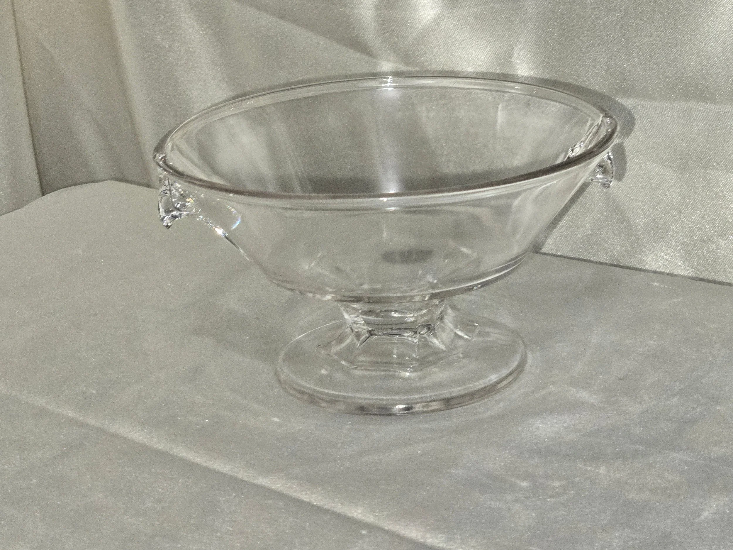 Antique EAPG small pedestal compote with side ear handles in clear pressed glass