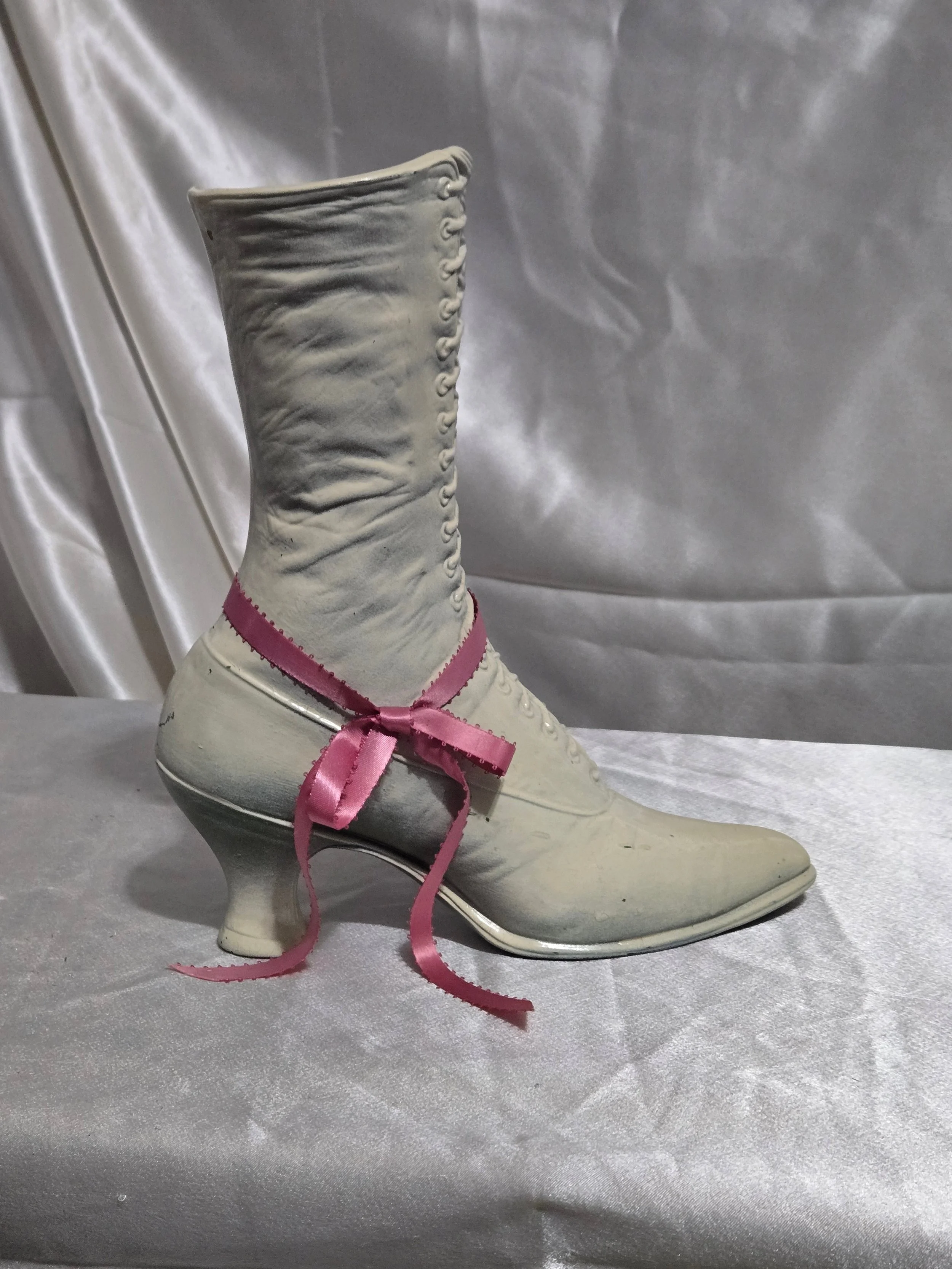Vintage ceramic Victorian boot, retro collectible home decor