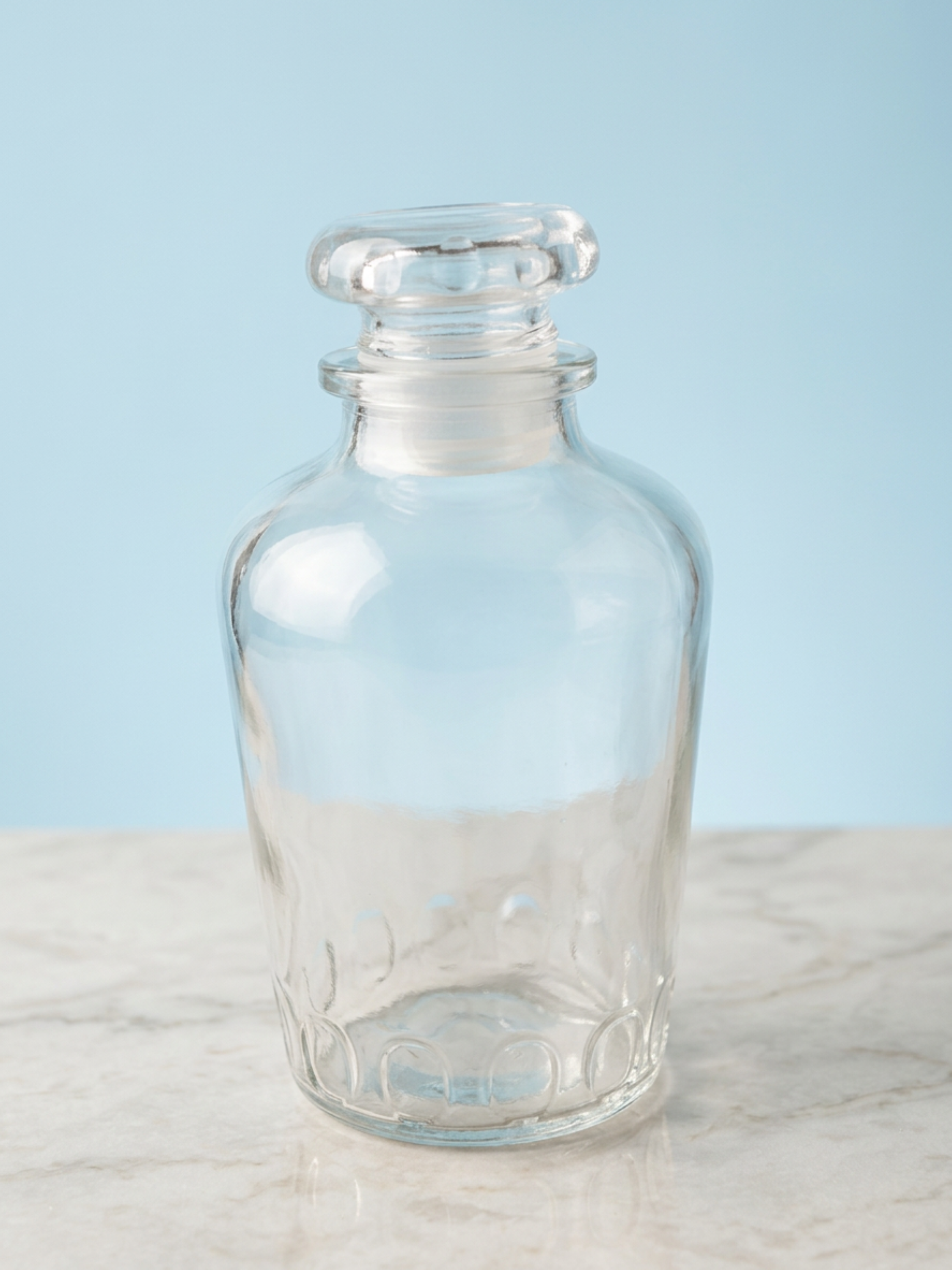 Vintage Clear Glass Bottle with Stopper • Apothecary Vanity Bottle • Cottage Bathroom Decor