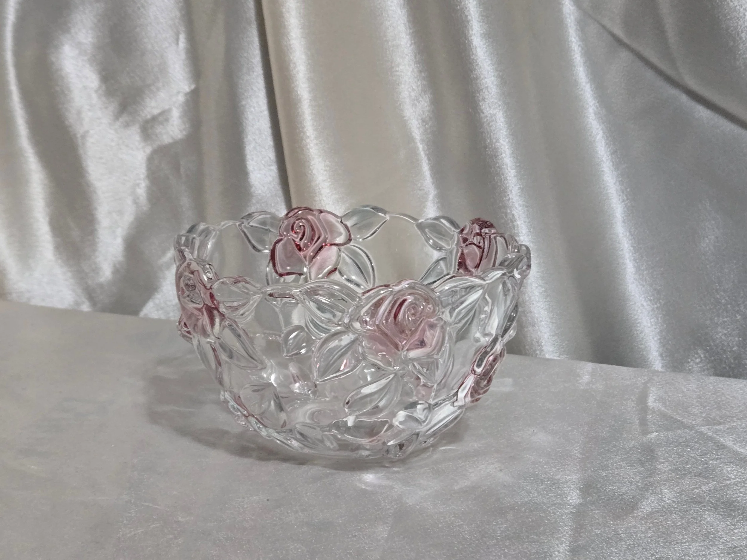 Vintage Pink Rose Relief Glass Bowl
