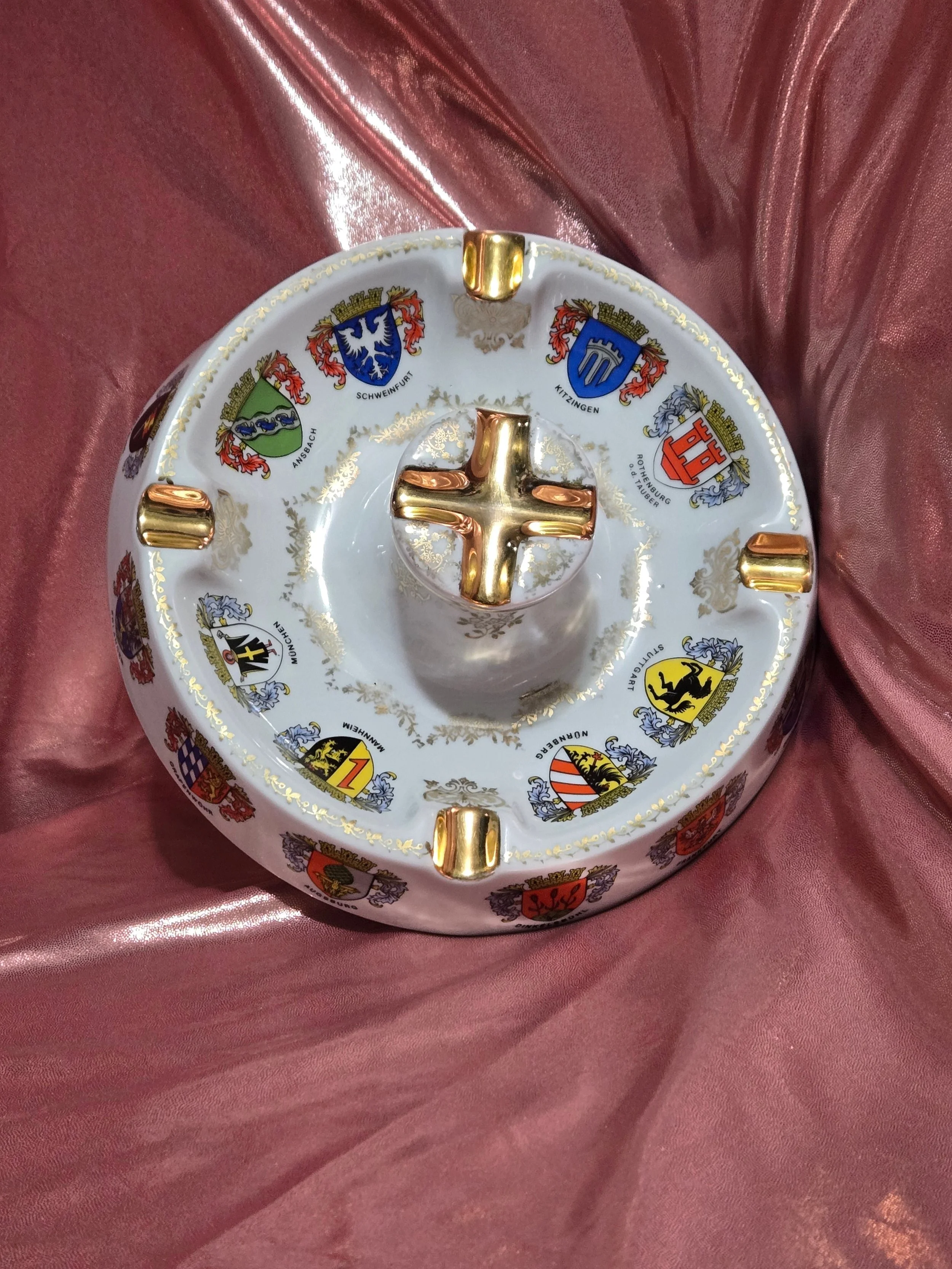 Top view of vintage European souvenir ashtray