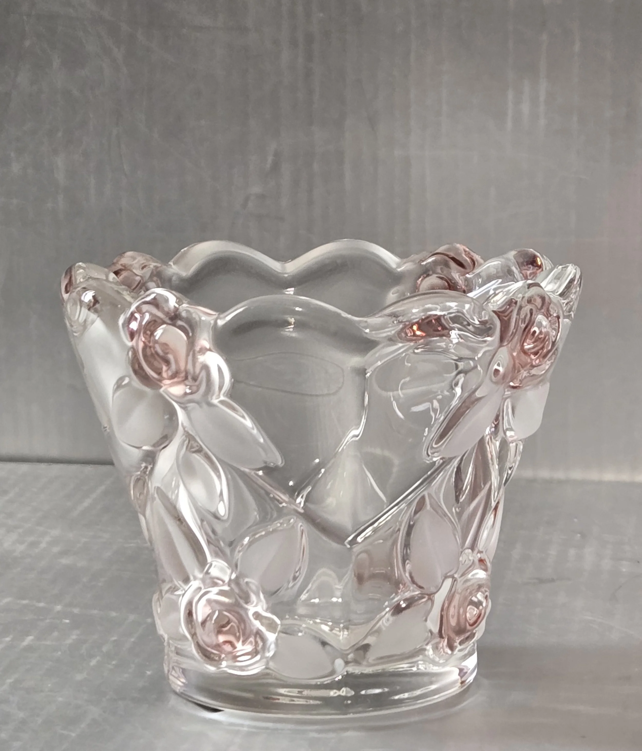 Mikasa Bella Rosa Pink Votive Holder 3 Inch Floral Glass Germany