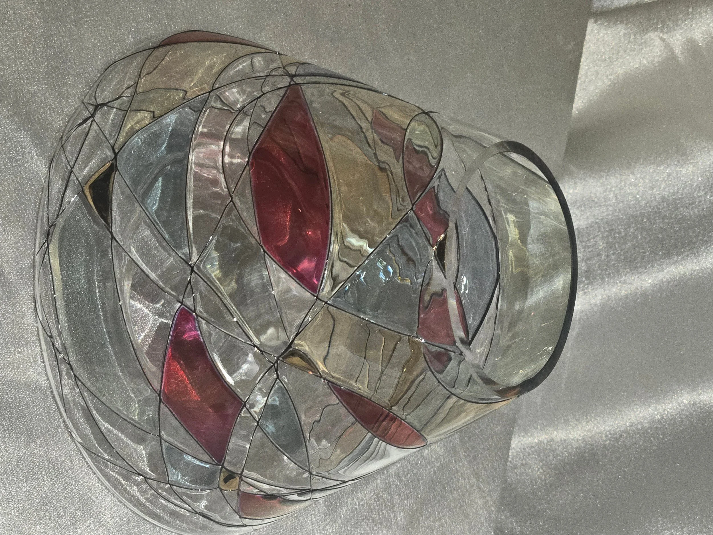 Decorative glass candle sleeve red gold silver accents