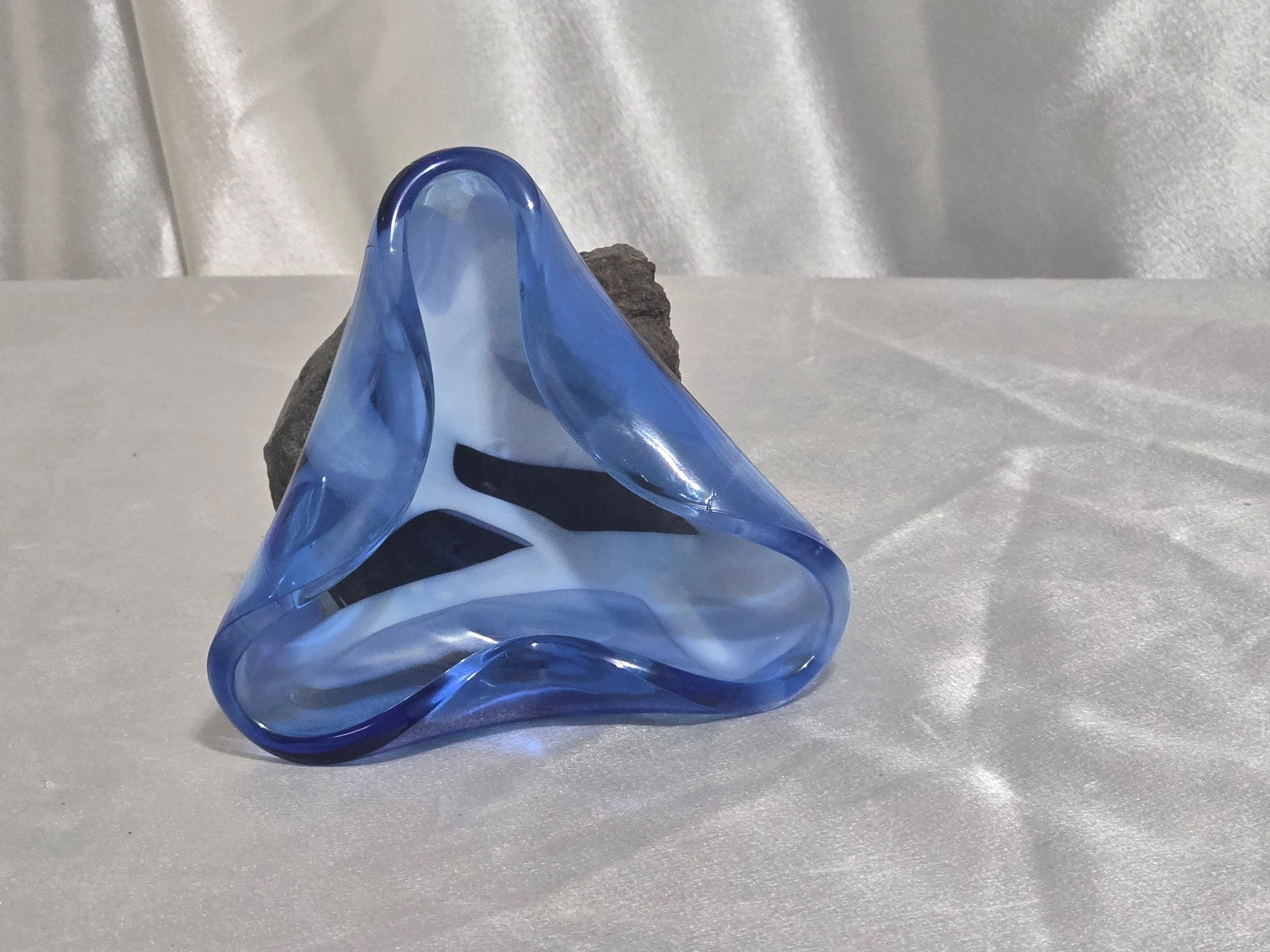 Vintage blue art glass bowl with abstract shape