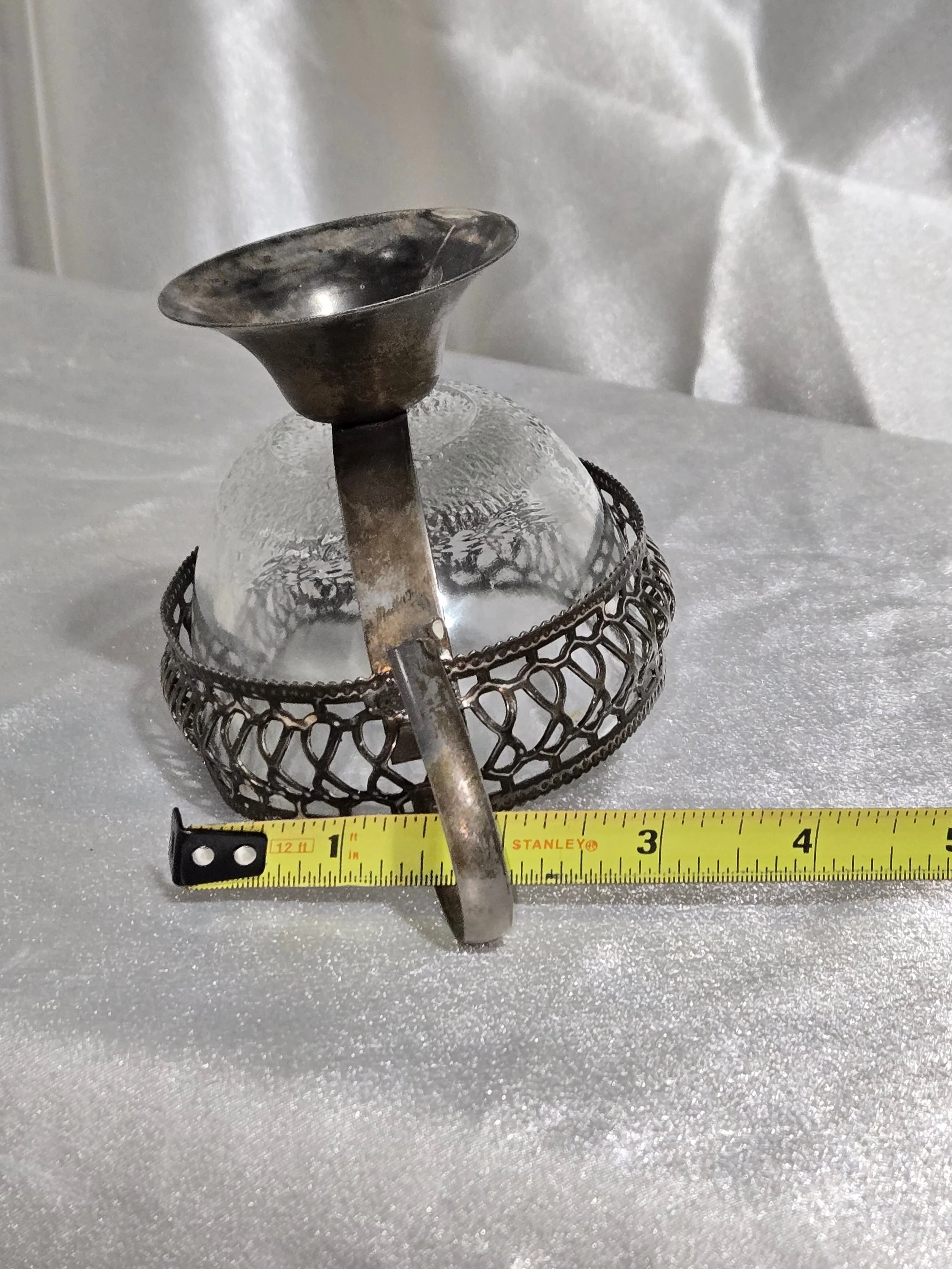 Vintage silver plate serving bowl upside down view