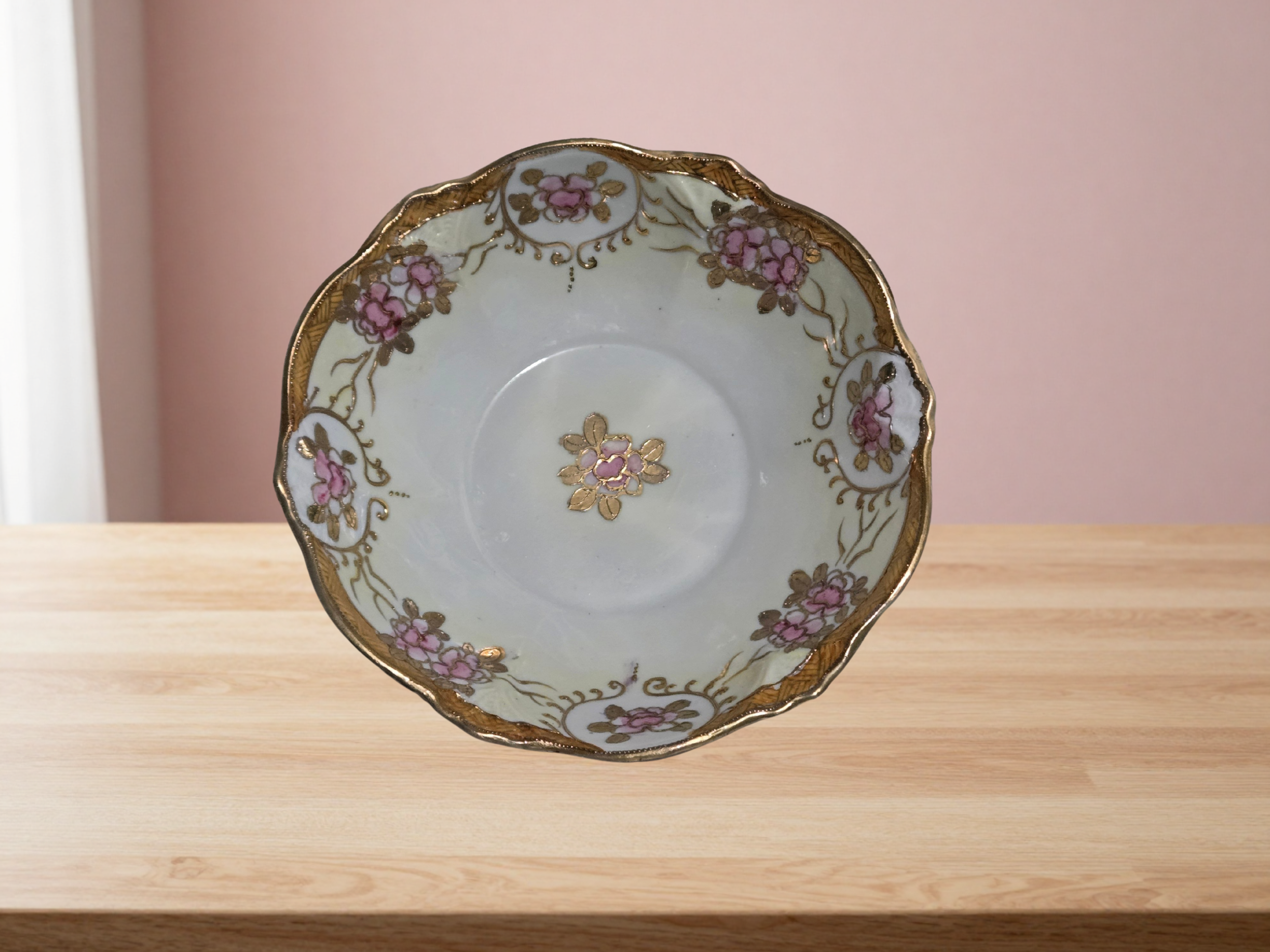 Antique BiBi Nippon Hand Painted Floral Bowl • Gold Gilt Japanese Porcelain Vanity Dish