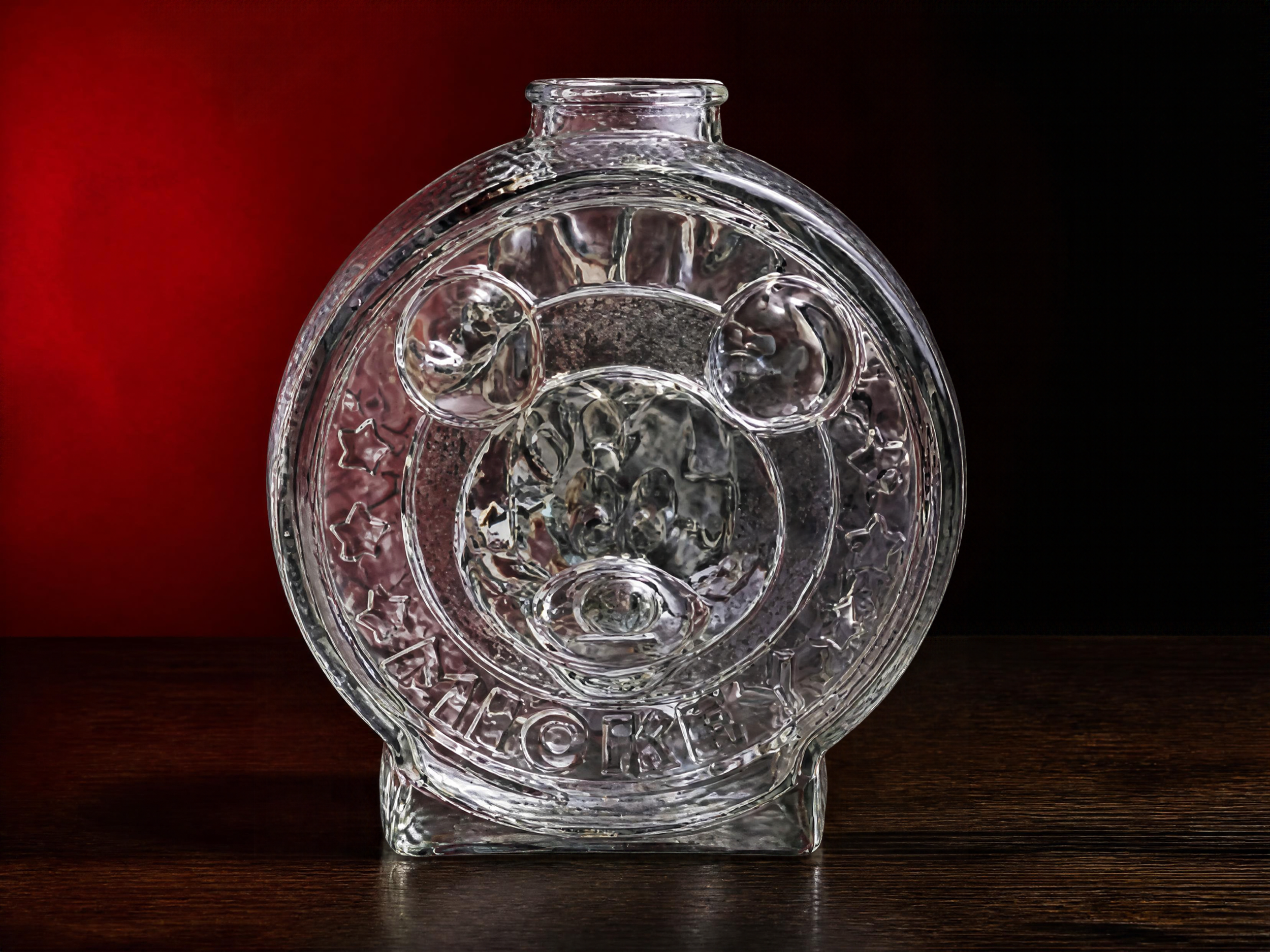 Vintage Disney Mickey & Minnie Mouse Glass Coin Bank, Clear Embossed Disneyana Collectible, Retro Piggy Bank